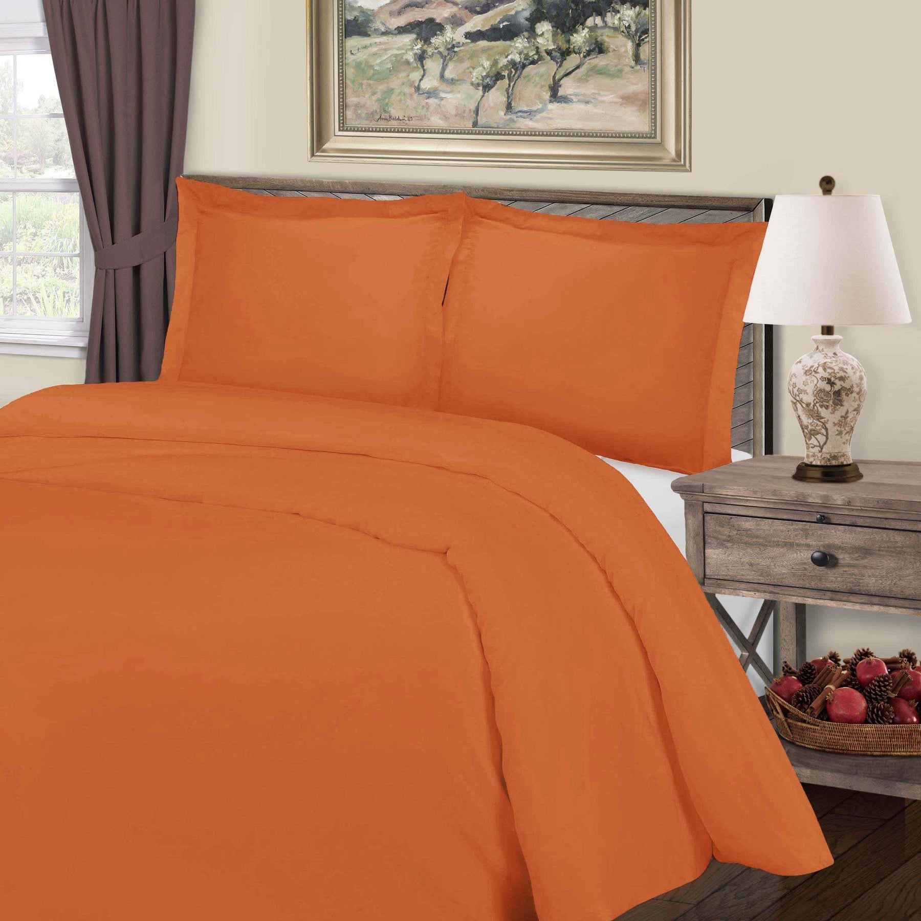 Cotton Blend 800 Thread Count Solid Duvet Cover Set - Rust