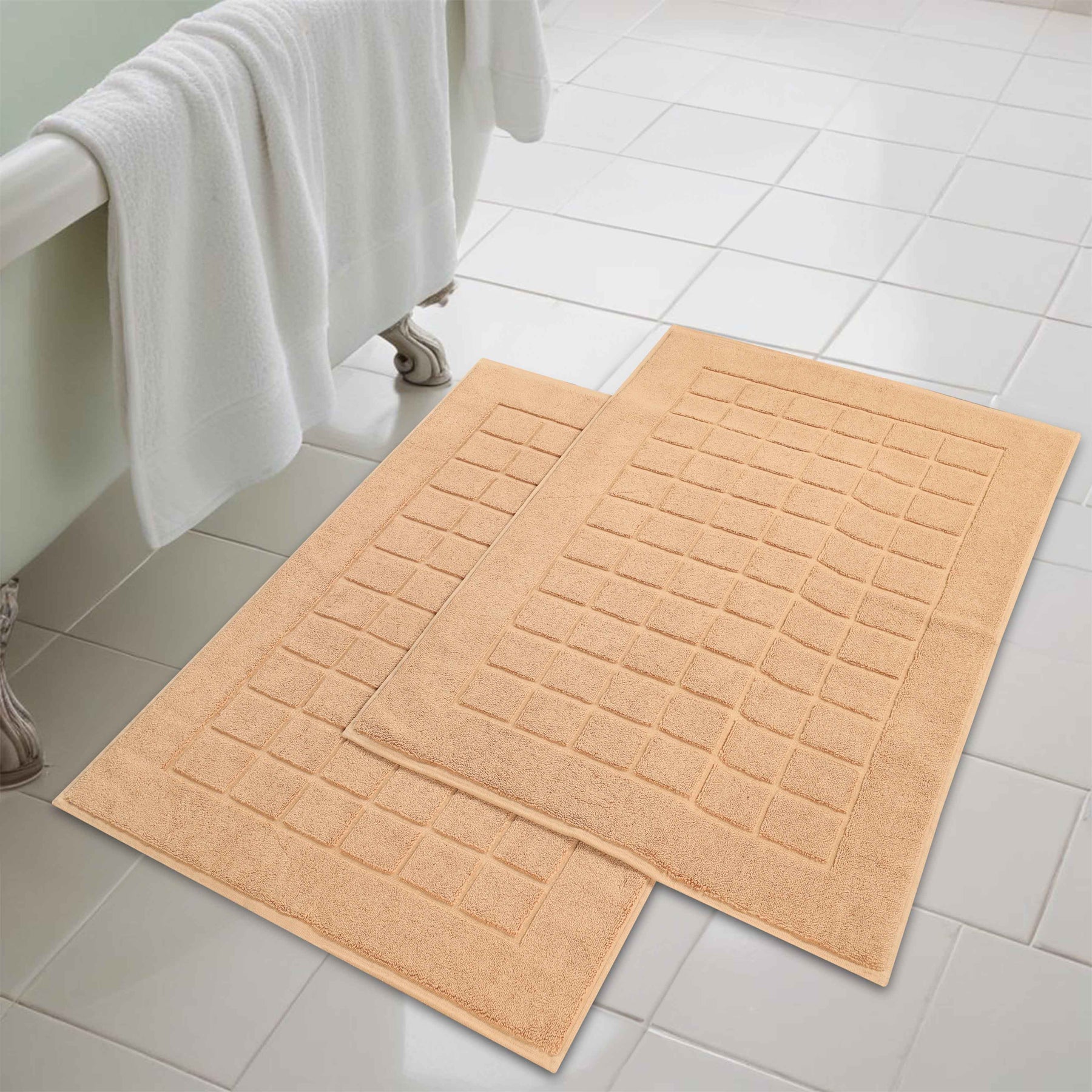 Nora Cotton Solid Absorbent Thick Checkered Washable Bath Mat Set of 2