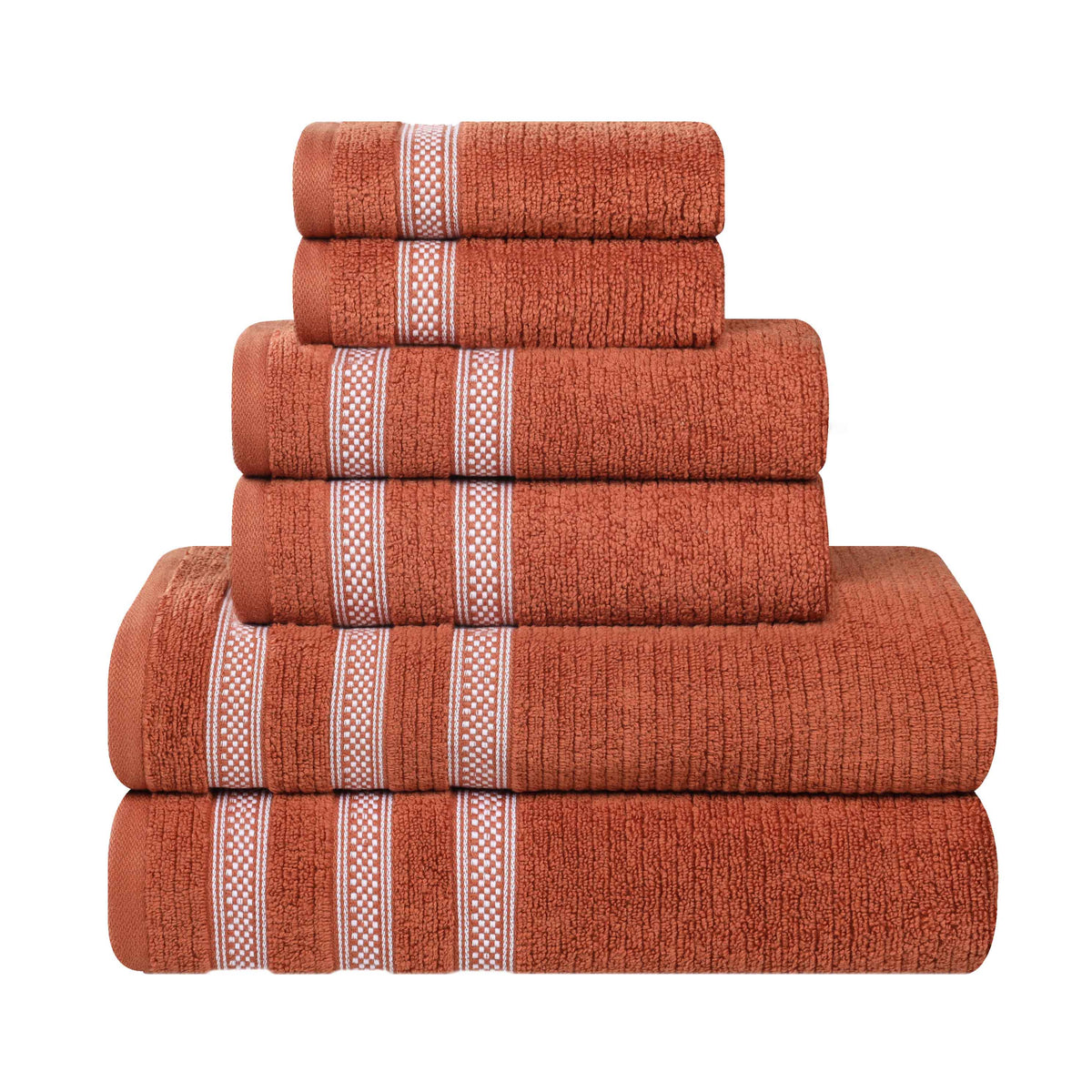 Brea Zero Twist Cotton Ribbed Geometric Border 6 Piece Towel Set