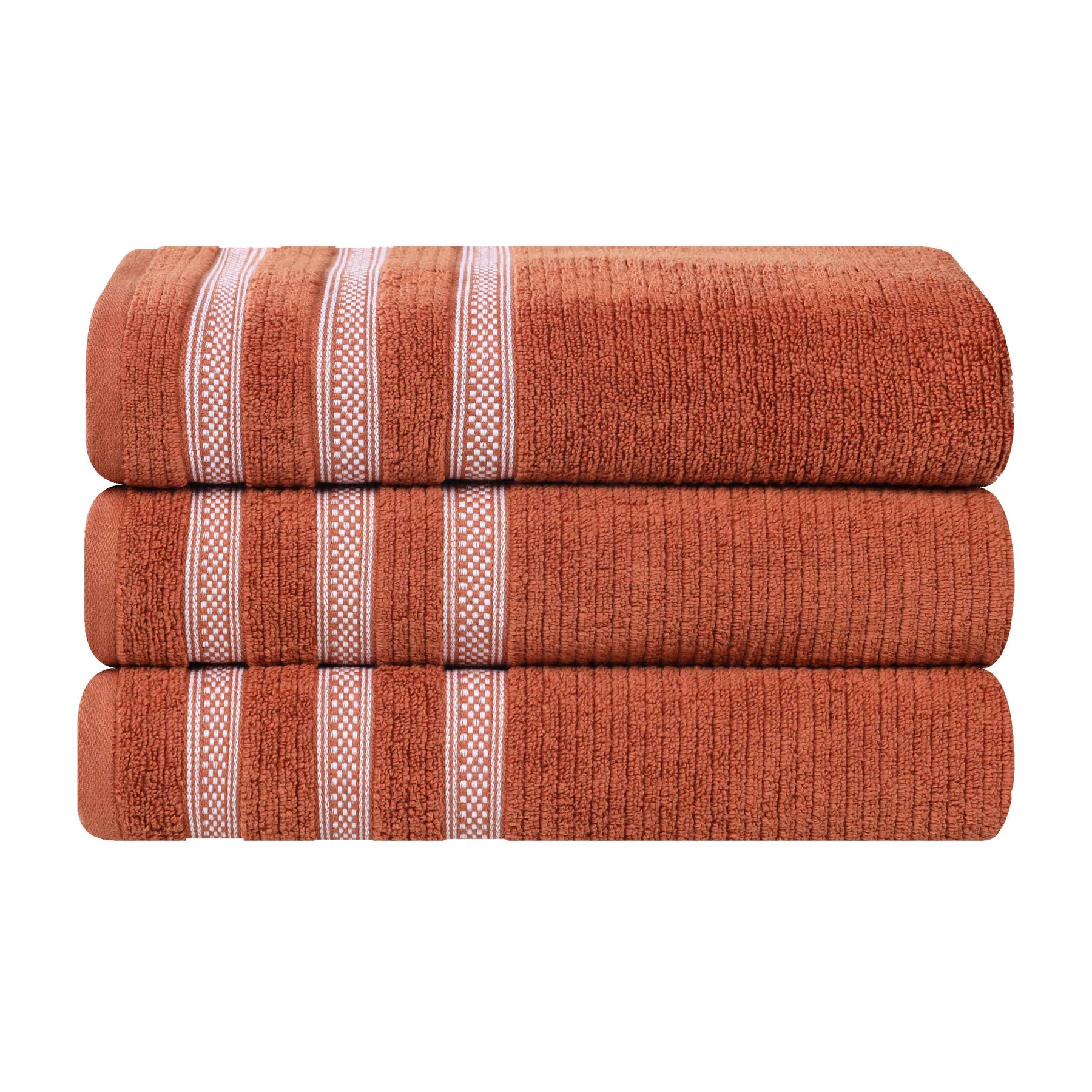 Brea Zero Twist Cotton Ribbed Geometric Border Bath Towel Set of 3