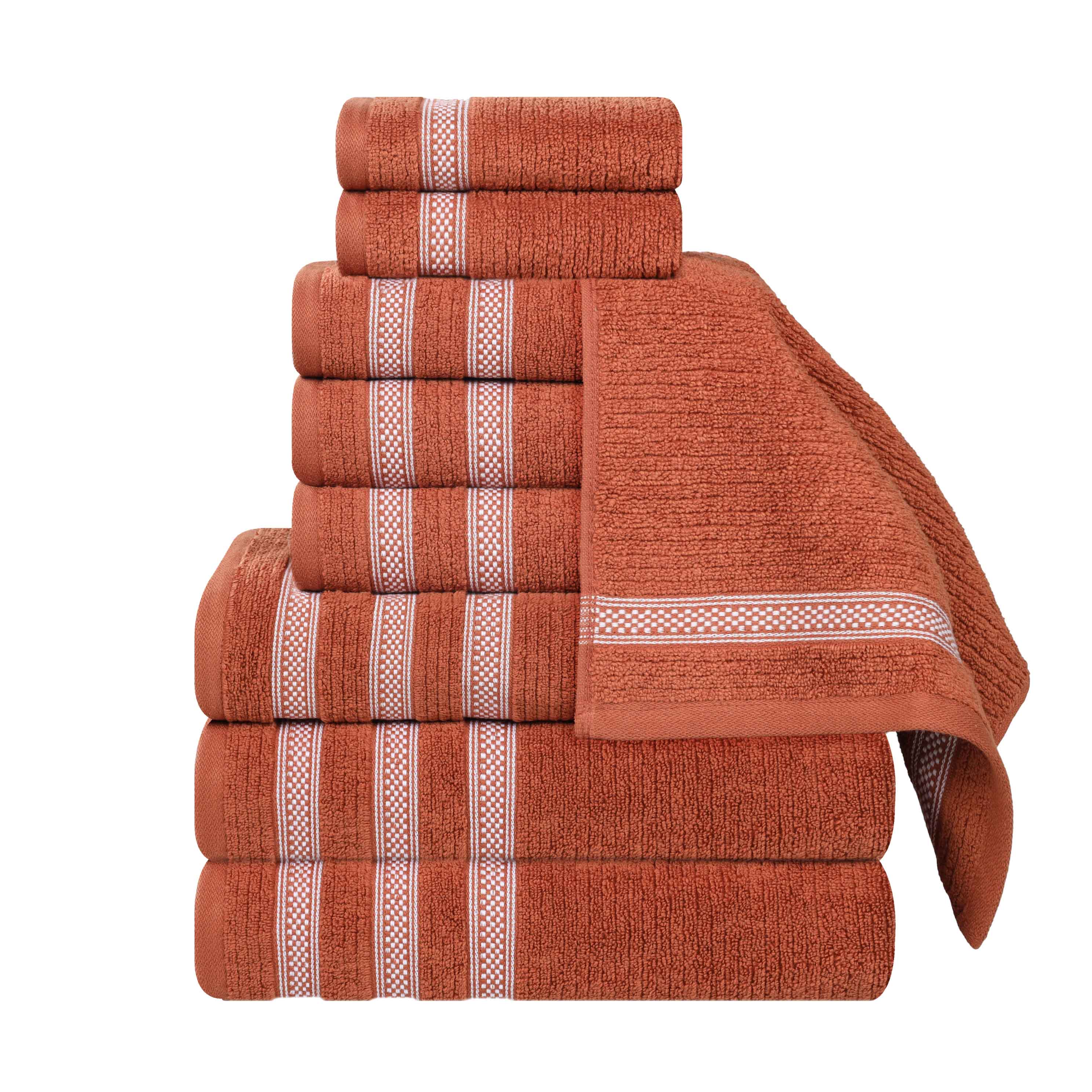 Brea Zero Twist Cotton Ribbed Geometric Border 9 Piece Towel Set - Towel Set by Superior