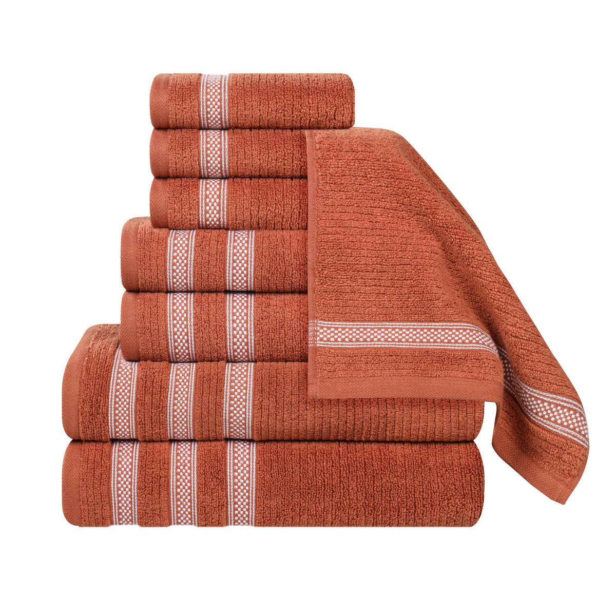 Brea Zero Twist Cotton Ribbed Geometric Border 8 Piece Towel Set