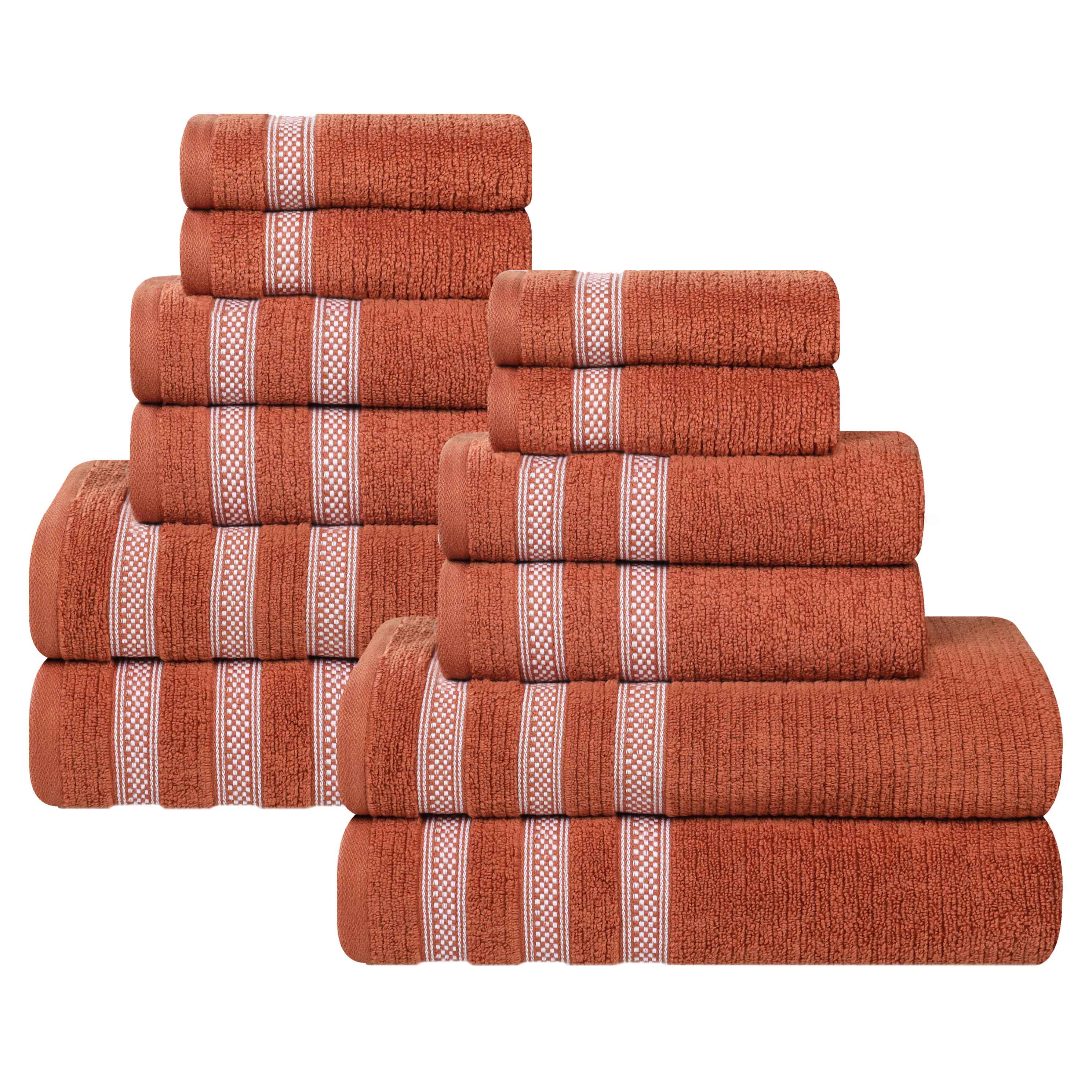 Brea Zero Twist Cotton Ribbed Geometric Border 12 Piece Towel Set - Towel Set by Superior