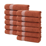 Brea Zero Twist Cotton Ribbed Geometric Border Face Towel Set of 12 - Face Towel by Superior