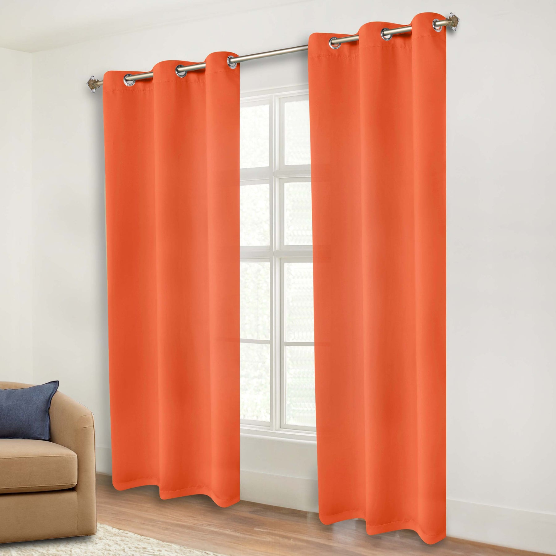 Classic Modern Solid Room Darkening Blackout Curtain Panels, Set of 2 - Rust