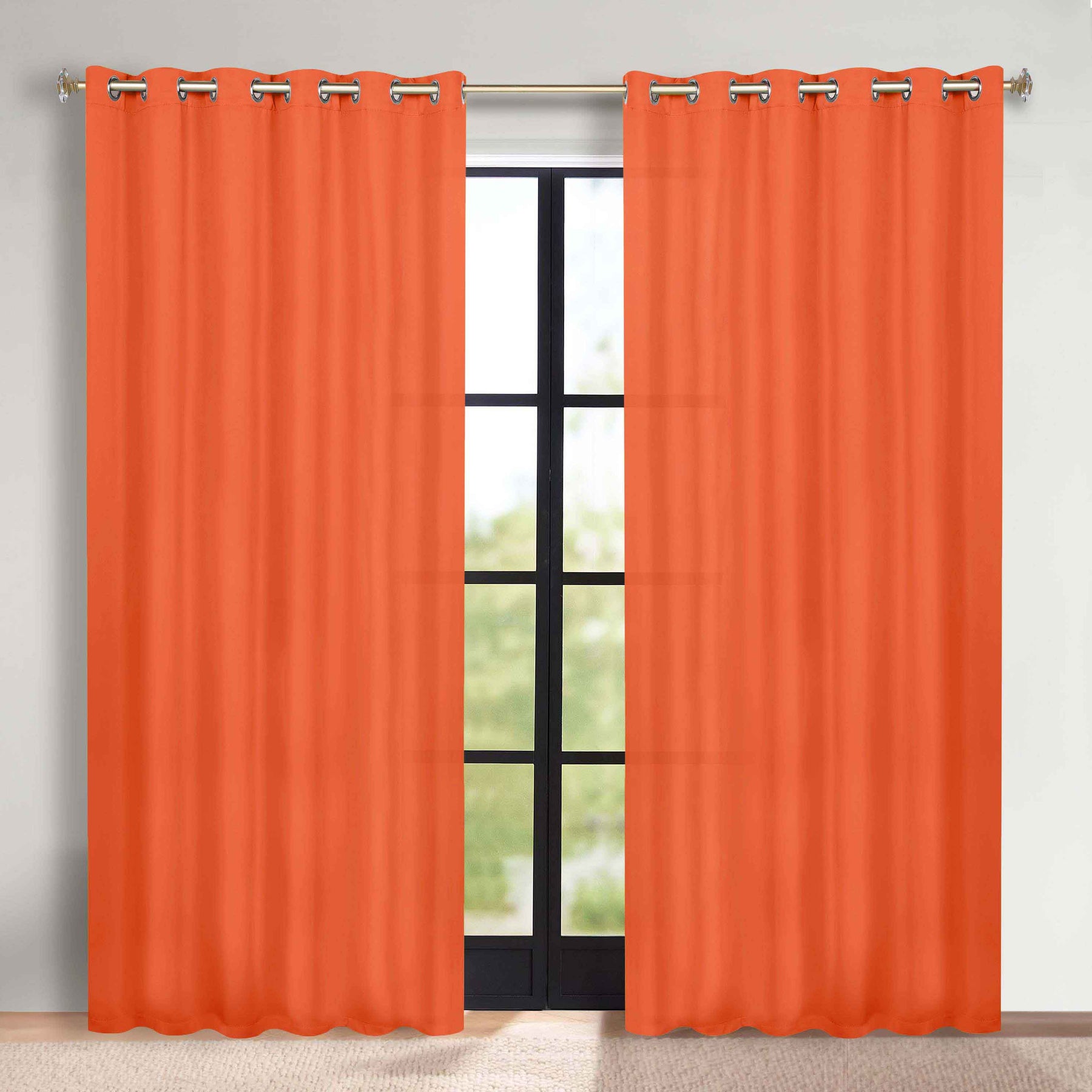 Classic Modern Solid Room Darkening Blackout Curtain Panels, Set of 2 - Rust