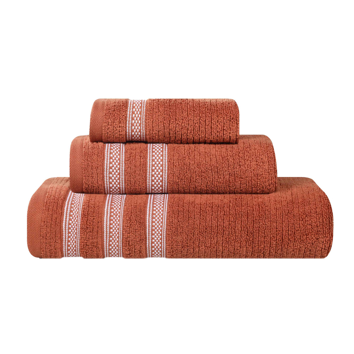 Brea Zero Twist Cotton Ribbed Geometric Border 3 Piece Towel Set