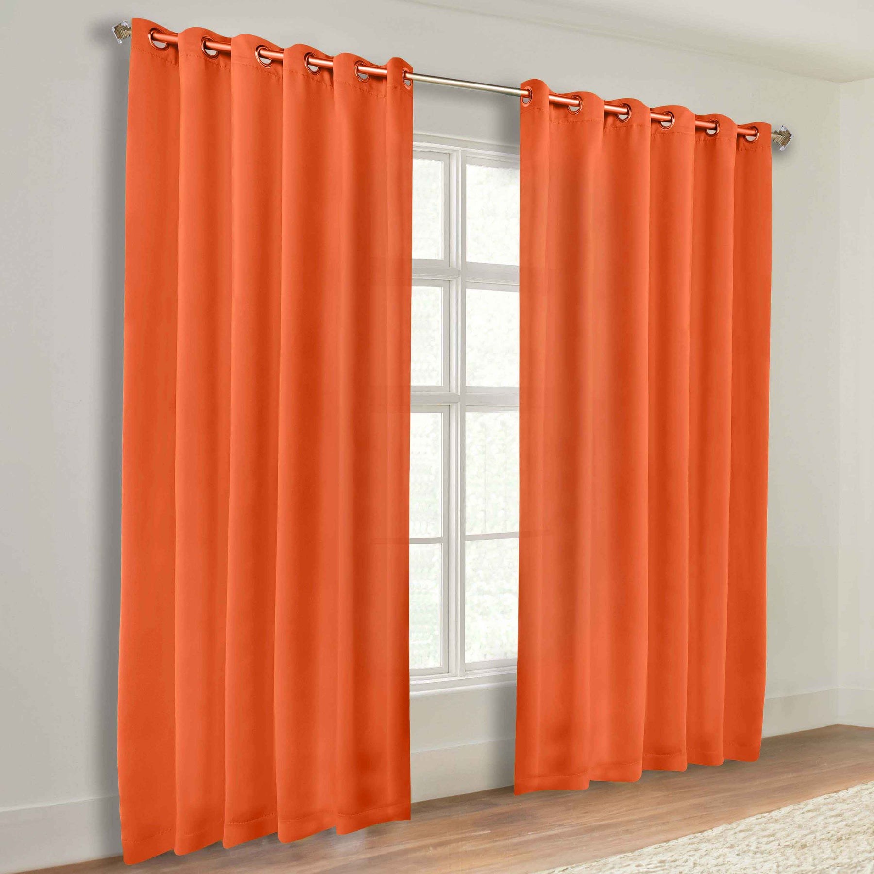 Classic Modern Solid Room Darkening Blackout Curtain Panels, Set of 2 - Rust