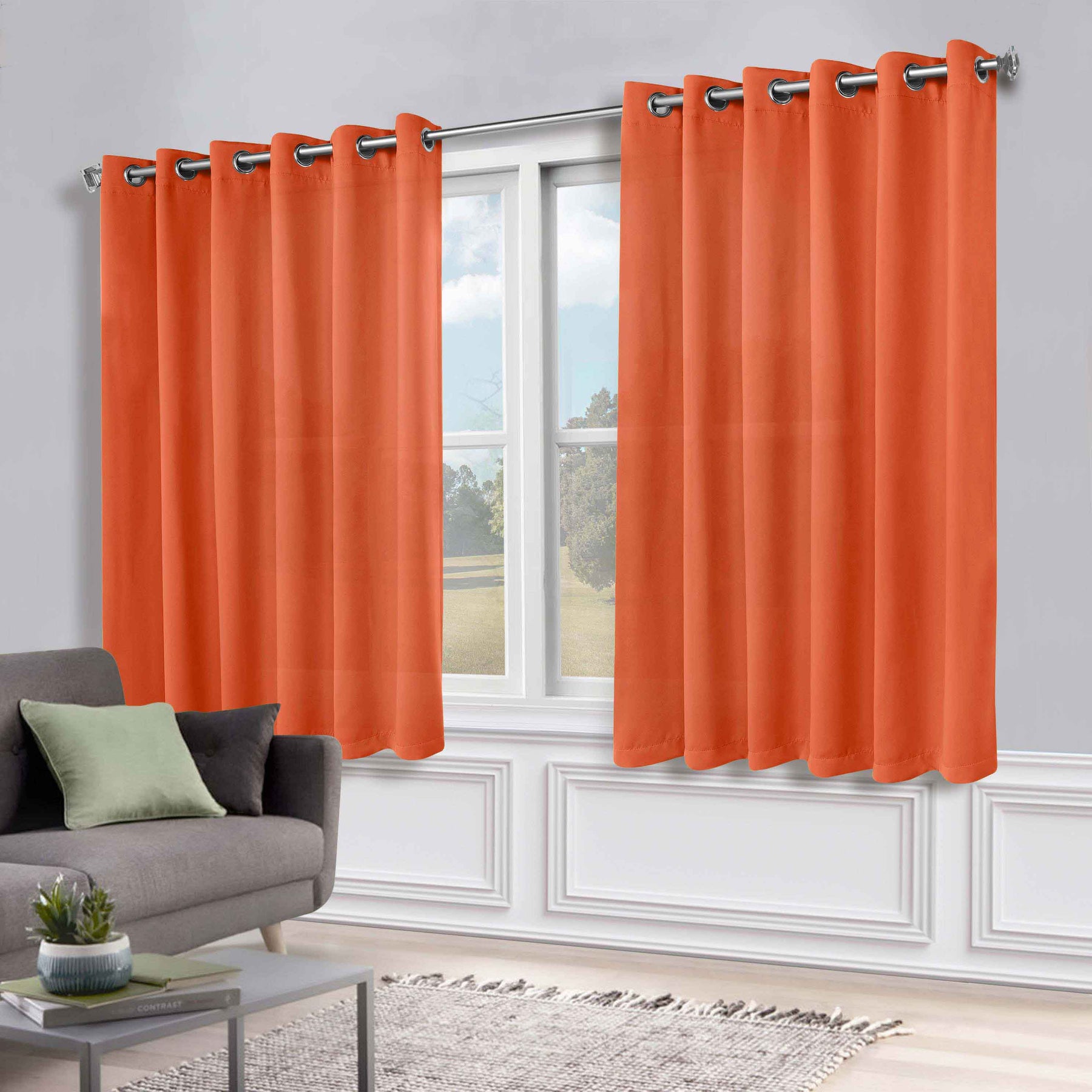 Classic Modern Solid Room Darkening Blackout Curtain Panels, Set of 2 - Rust