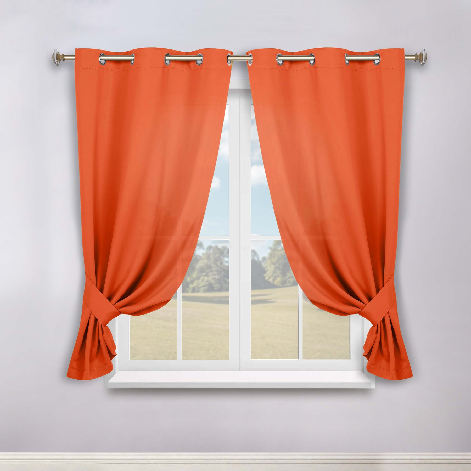 Classic Modern Solid Room Darkening Blackout Curtain Panels, Set of 2 - Rust