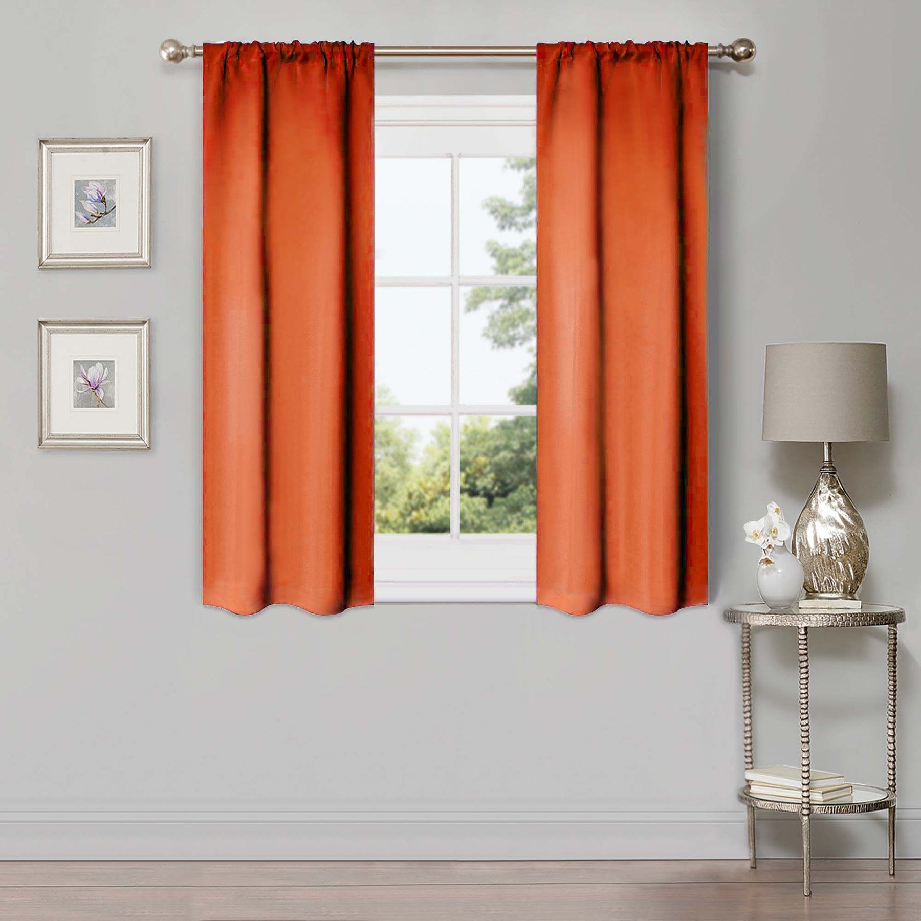 Solid Room Darkening Rod Pocket Blackout Curtain Panels, Set of 2 - Rust