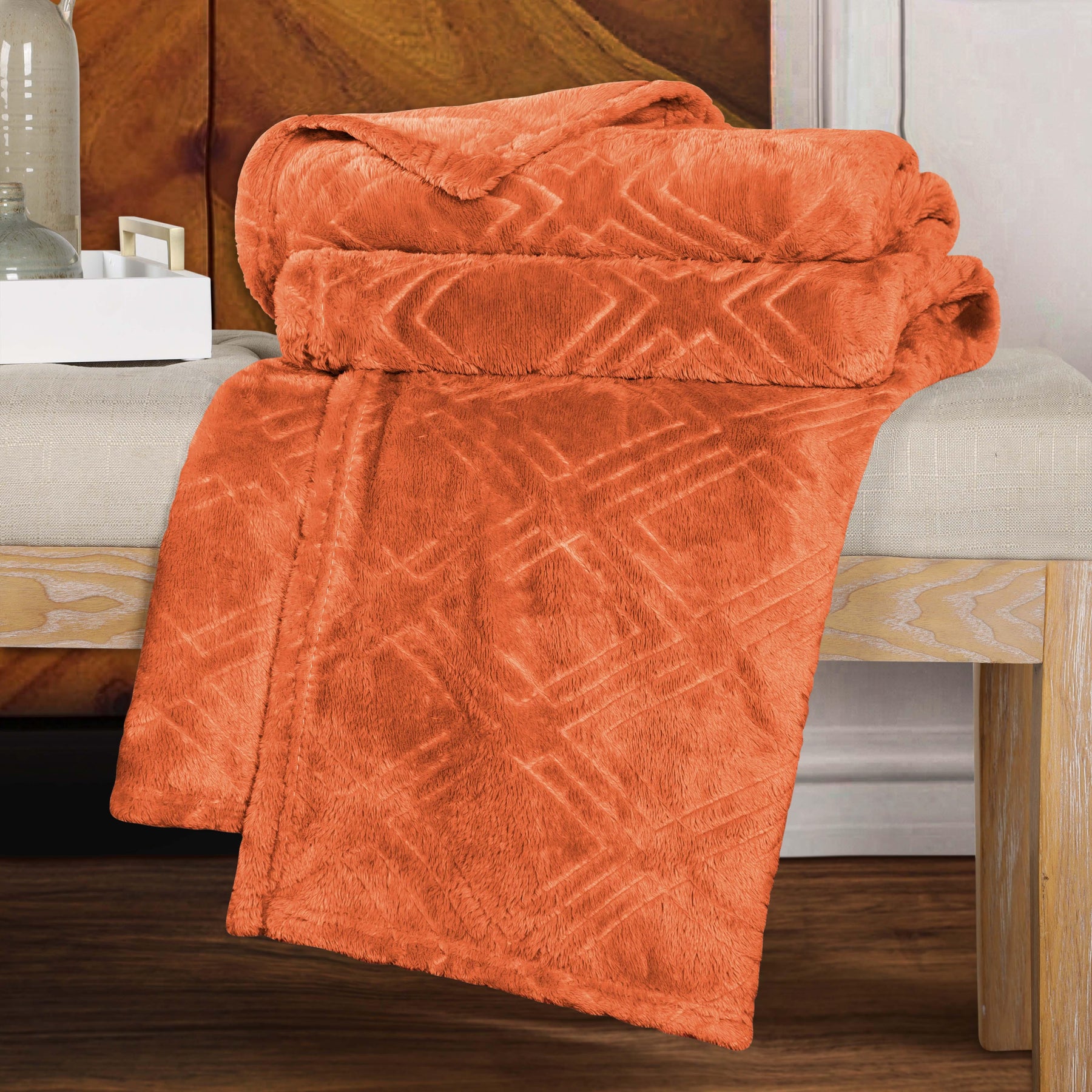 Alaska Diamond Fleece Plush Ultra-Soft Fluffy Blanket - Rust