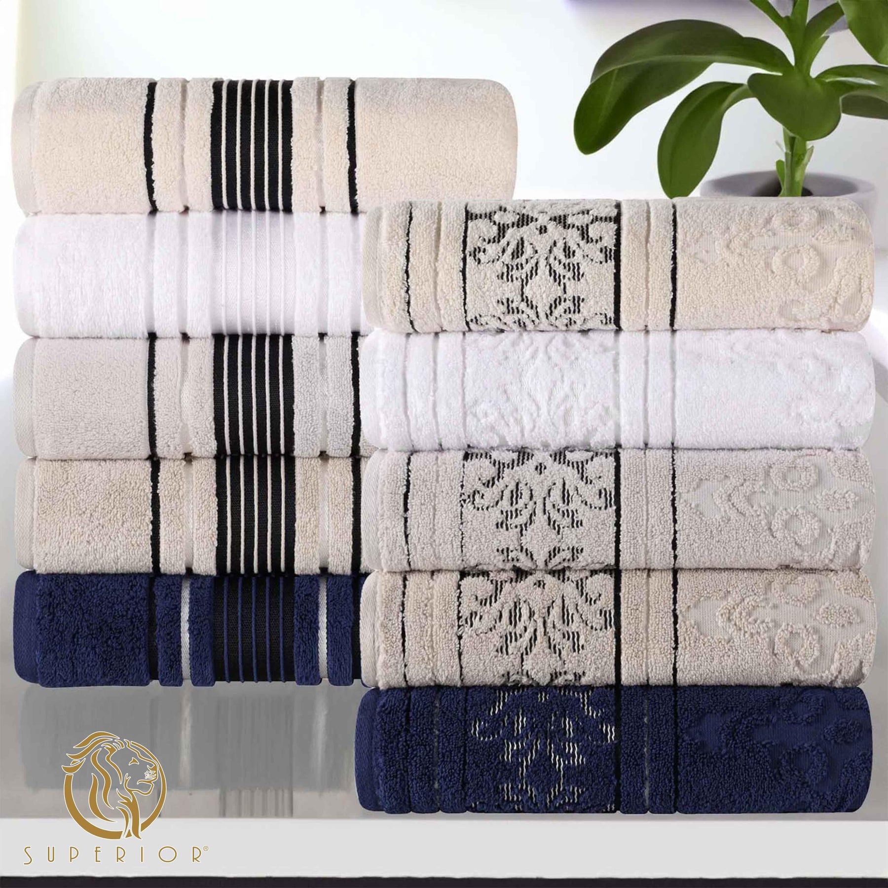 Sadie Zero Twist Cotton Floral Solid and Jacquard Bath Towel Set of 4 - Bath Towel by Superior - Superior 