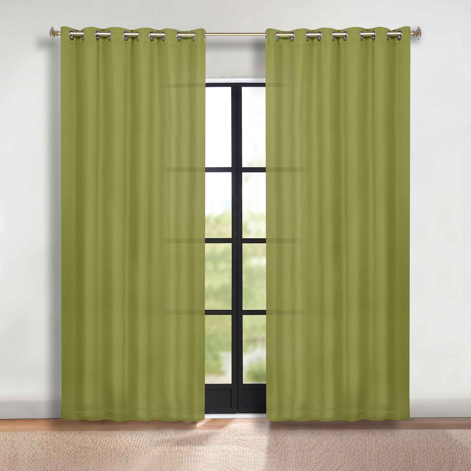 Classic Modern Solid Room Darkening Blackout Curtain Panels, Set of 2 - Sage