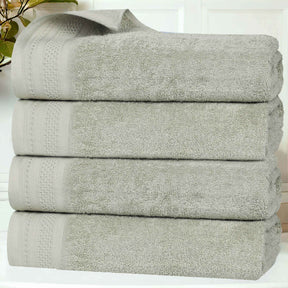 Honeycomb Textured Waffle Border Cotton Bath Towels, Set of 4