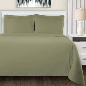 Cotton Flannel Solid Duvet Cover Set with Button Closure - Sage