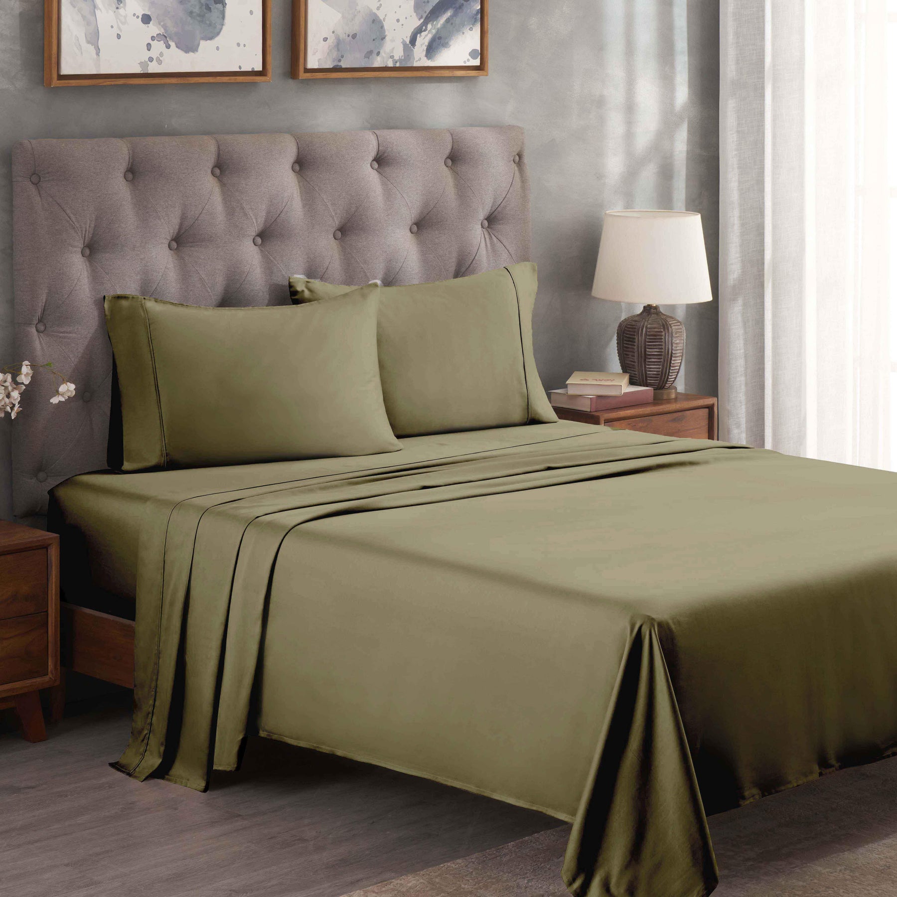 Egyptian Cotton 300 Thread Count Solid Deep Pocket Bed Sheet Set - Sage