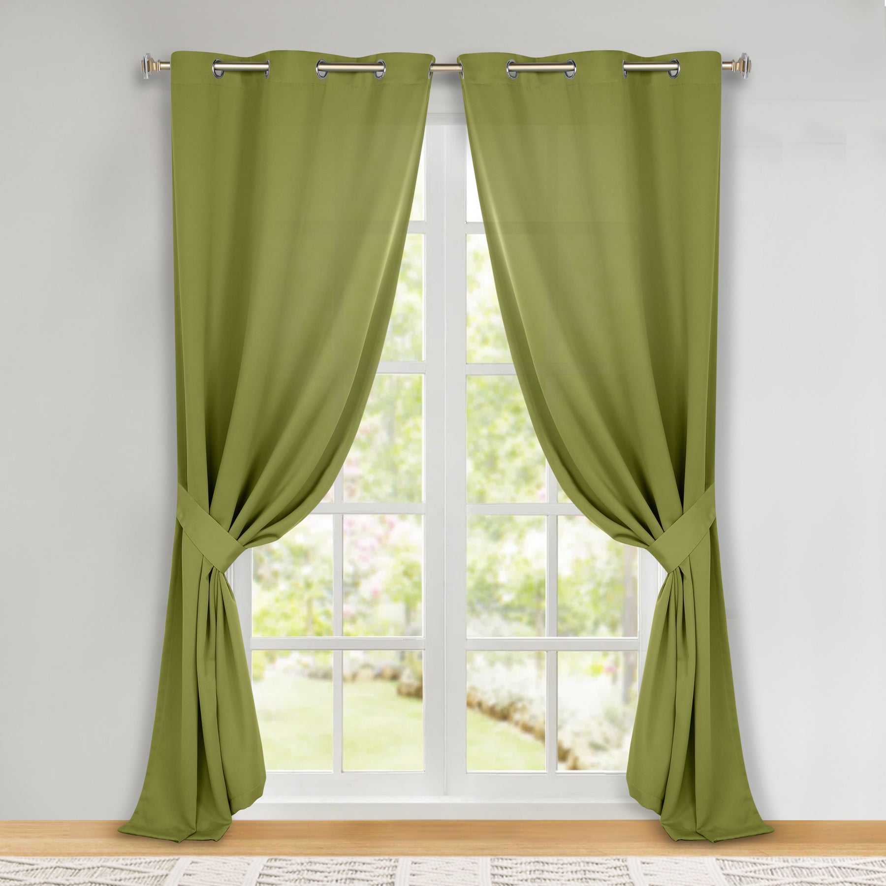 Classic Modern Solid Room Darkening Blackout Curtain Panels, Set of 2 - Sage