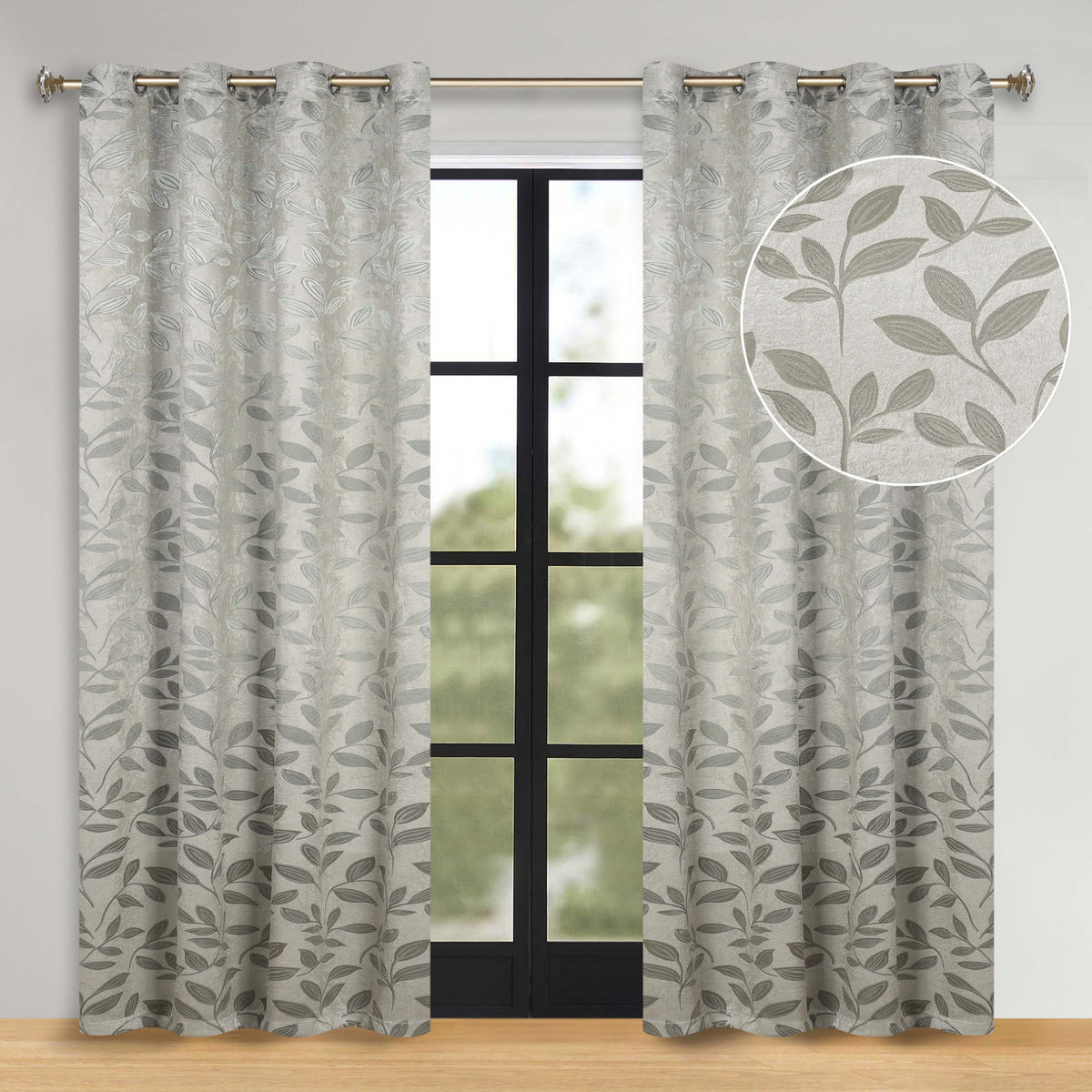 Leaves Room Darkening Washable Blackout Curtain Panels, Set of 2