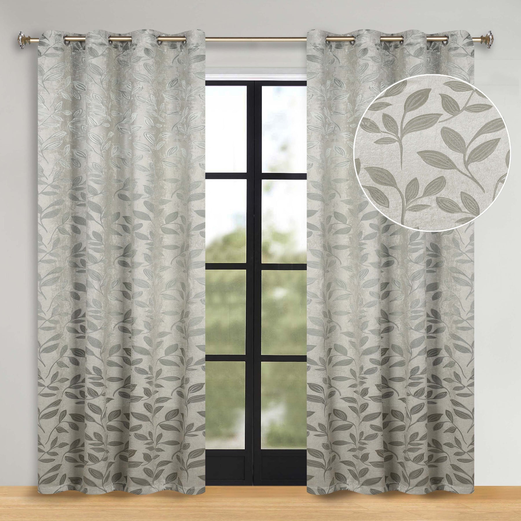 Leaves Room Darkening Washable Blackout Curtain Panels, Set of 2 - Sage