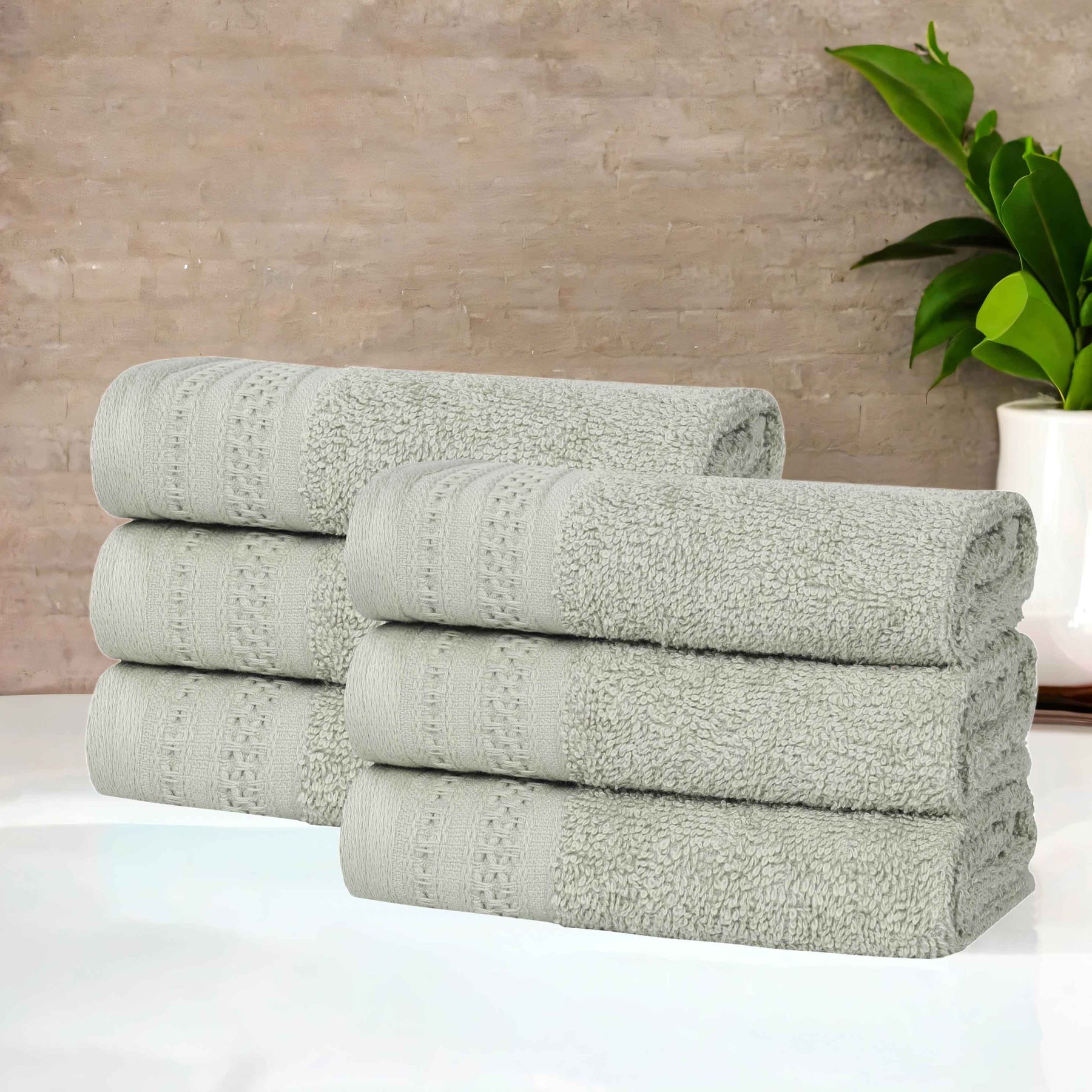 Honeycomb Textured Waffle Border Cotton Face Towels, Set of 6