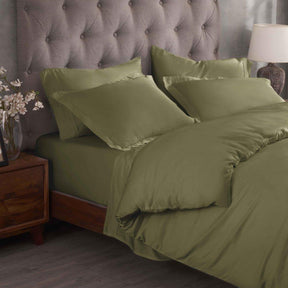 Egyptian Cotton 300 Thread Count Solid Luxury Duvet Cover Set - Sage