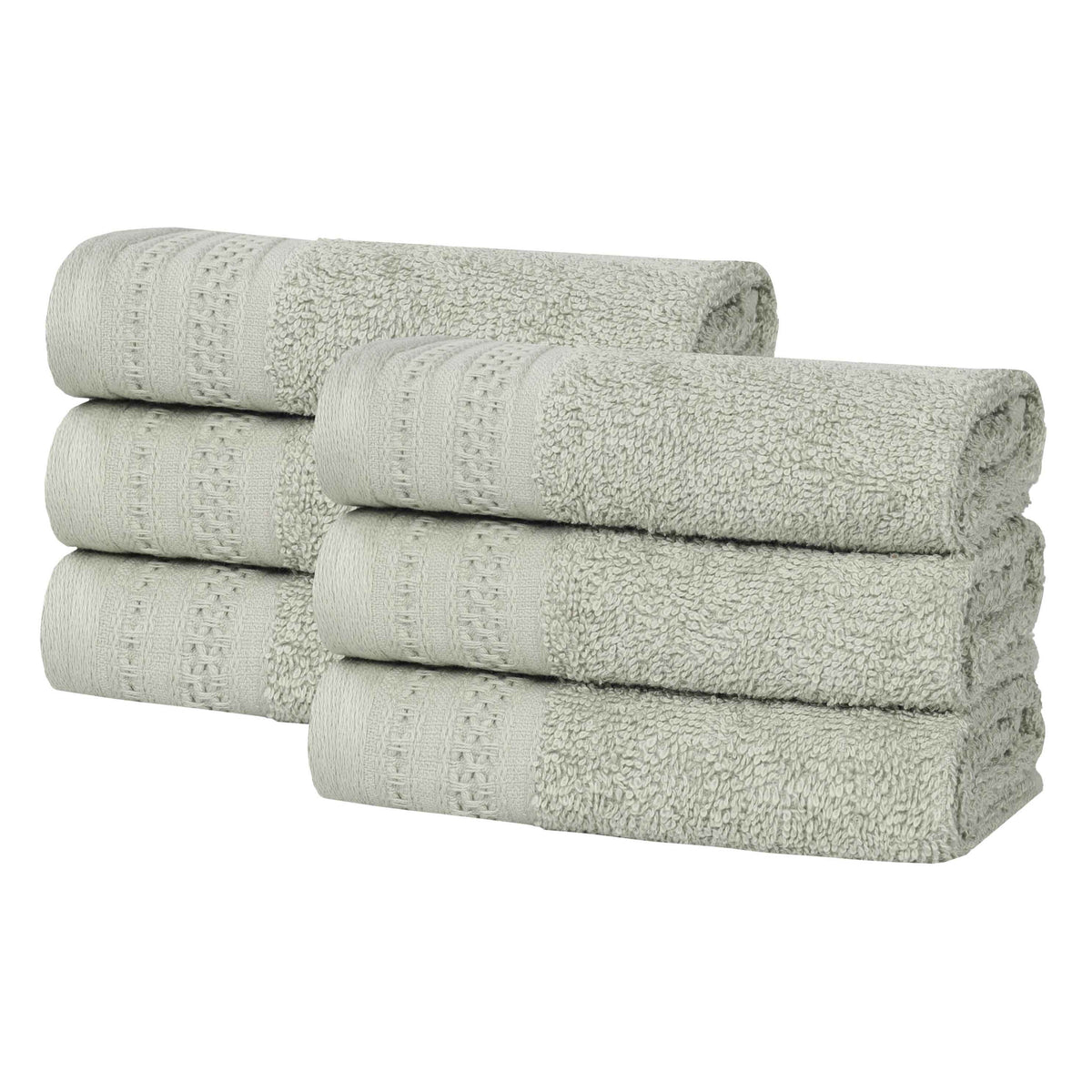 Honeycomb Textured Waffle Border Cotton Face Towels, Set of 6