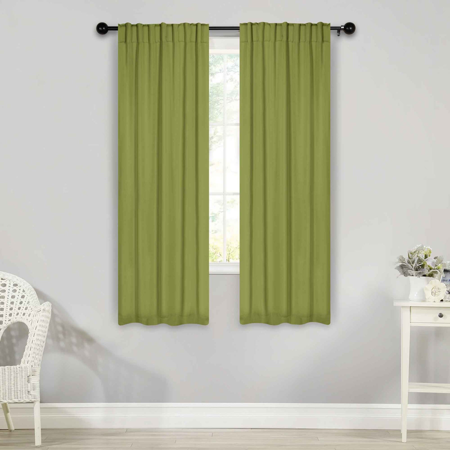 Solid Room Darkening Blackout Curtain Panels, Back Tabs, Set of 2 - Sage