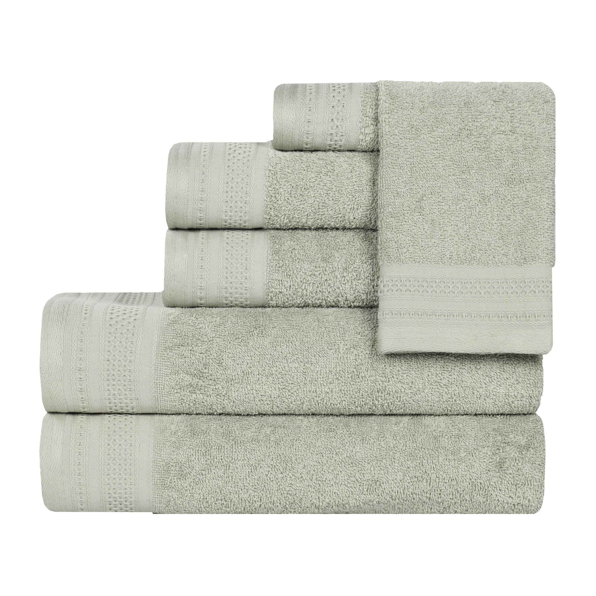 Honeycomb Textured Waffle Border Cotton 6 Piece Towel Set