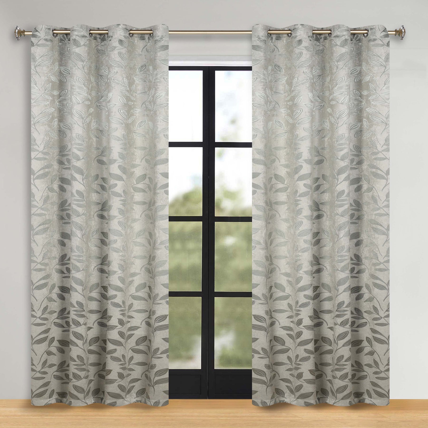 Leaves Room Darkening Washable Blackout Curtain Panels, Set of 2 - Sage