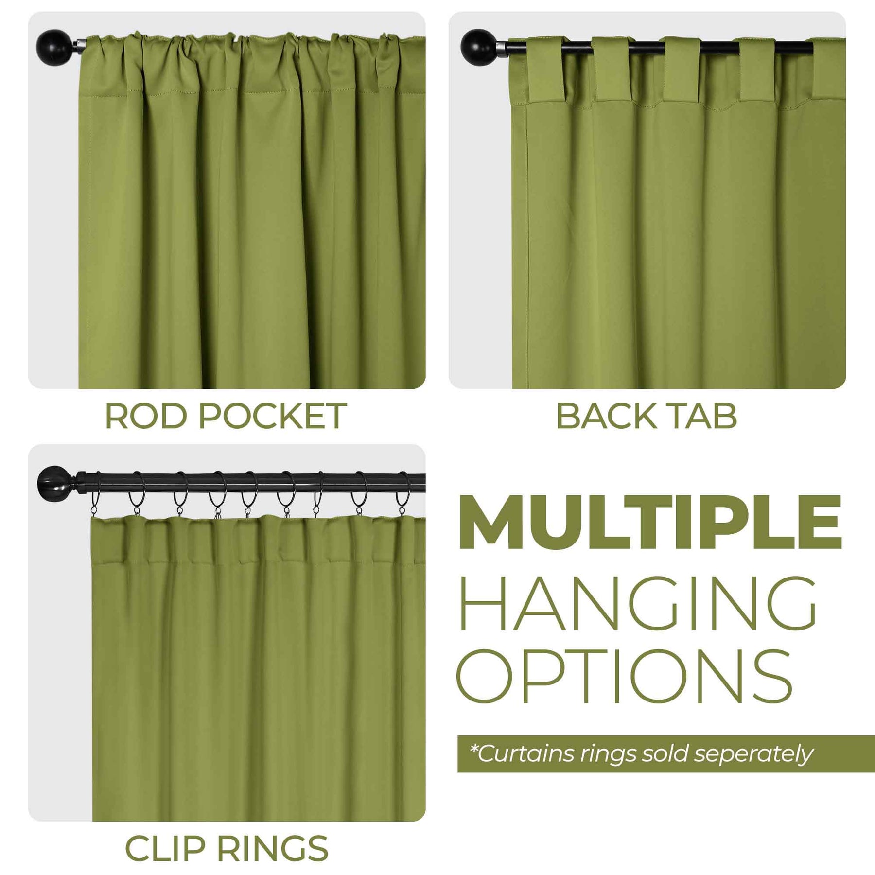 Solid Room Darkening Blackout Curtain Panels, Back Tabs, Set of 2 - Sage