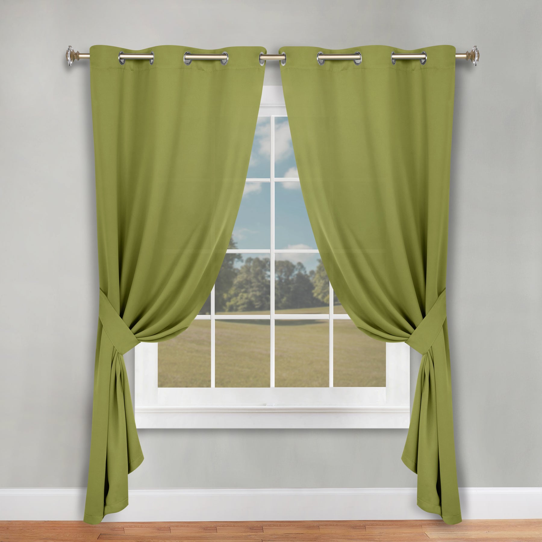 Classic Modern Solid Room Darkening Blackout Curtain Panels, Set of 2 - Sage