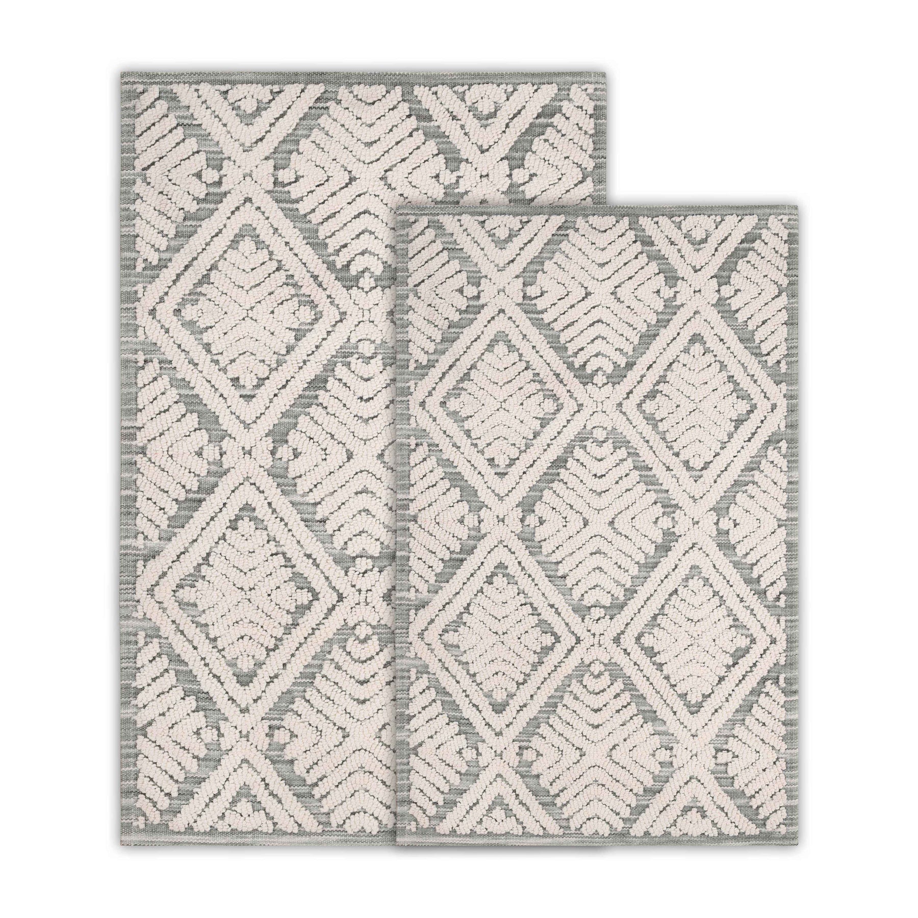 Ceton Diamond Trellis Textured Machine Washable Bath Rugs, Set of 2