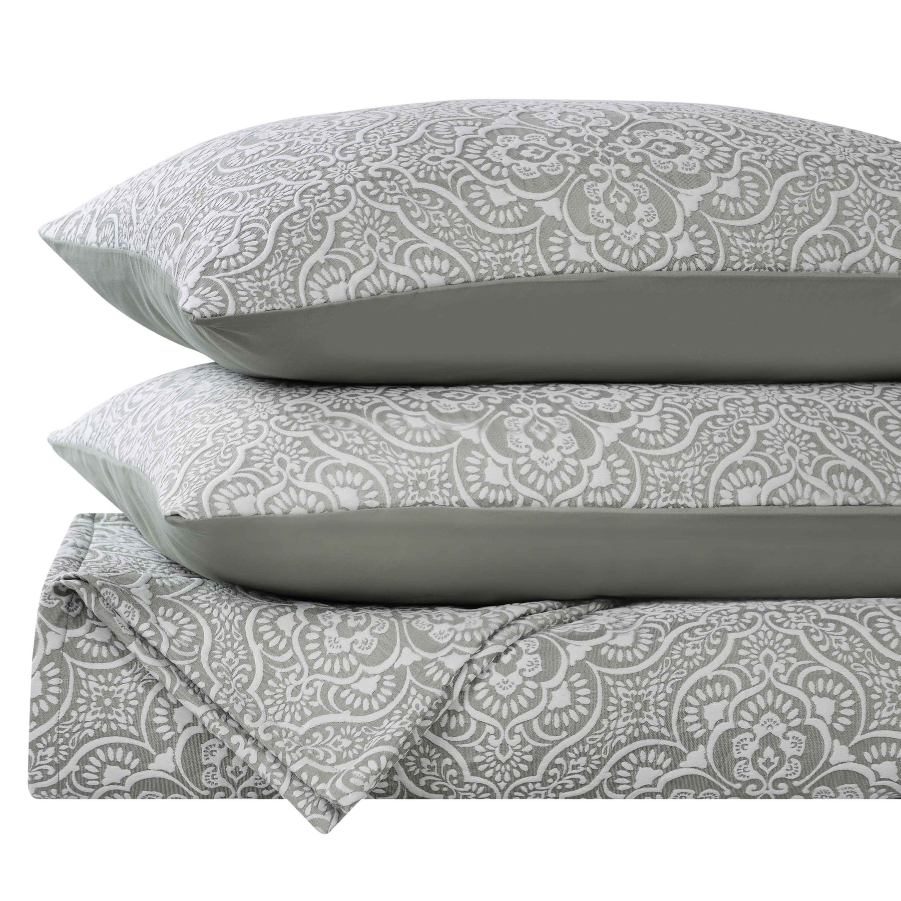 Enzy Medium Weight Floral Matelasse 3 Piece Bedspread Pillow Sham Set