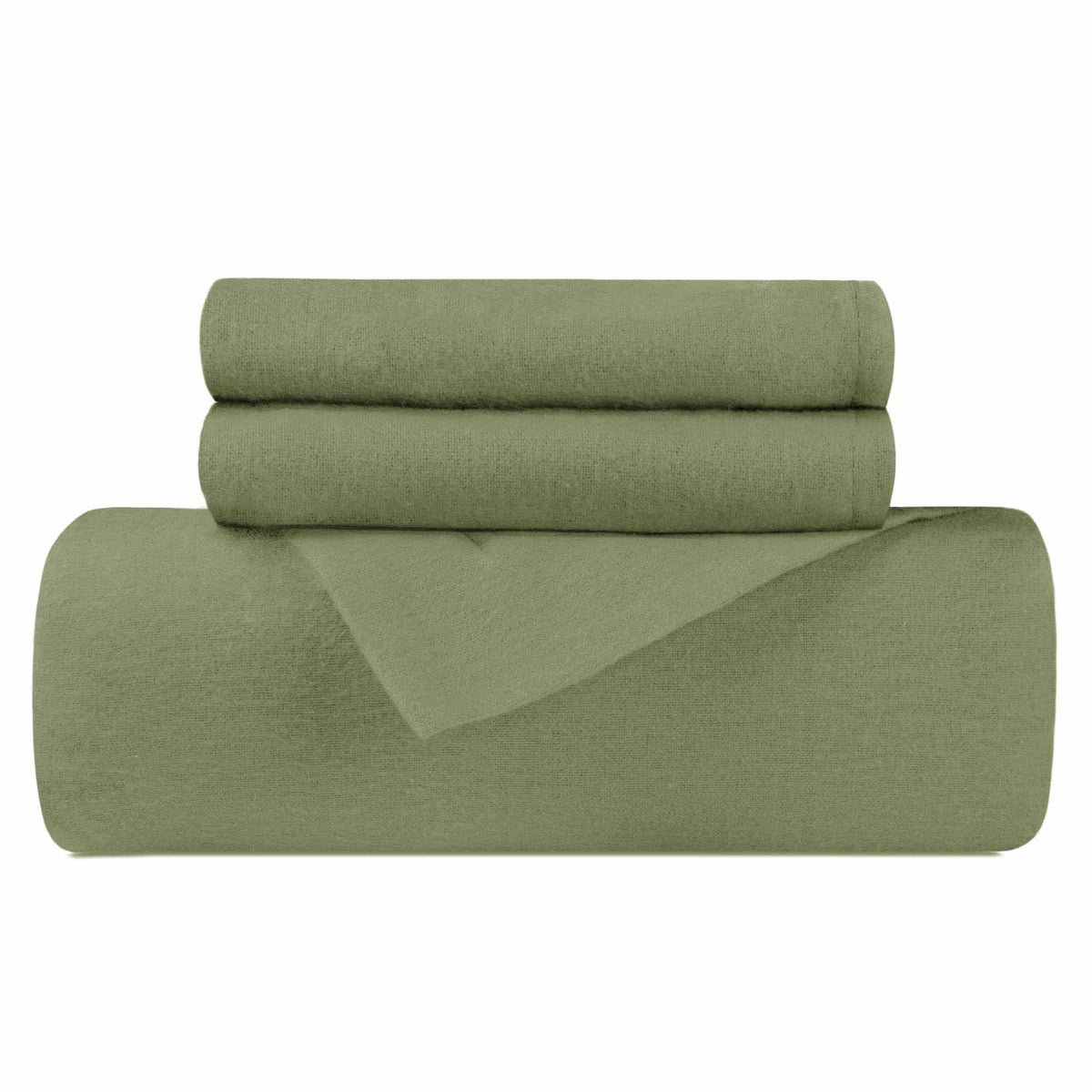 Flannel Cotton Modern Solid Fuzzy Duvet Cover Set With Pillow Shams- Sage