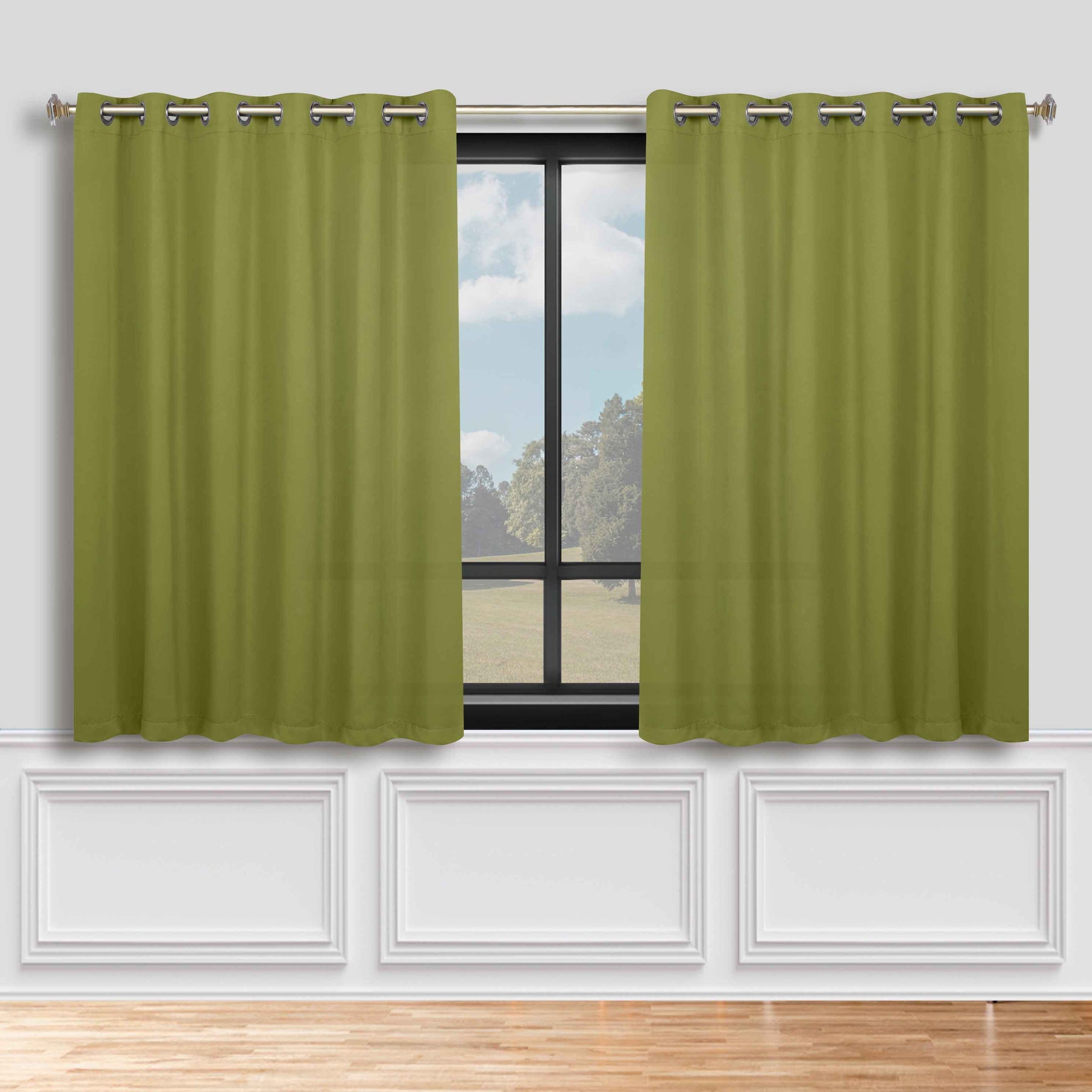 Classic Modern Solid Room Darkening Blackout Curtain Panels, Set of 2 - Sage