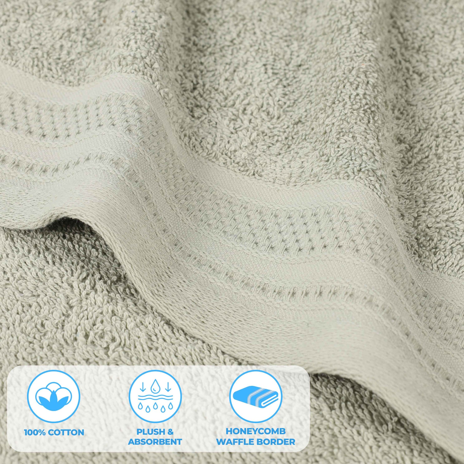 Honeycomb Textured Waffle Border Cotton Hand Towels, Set of 4