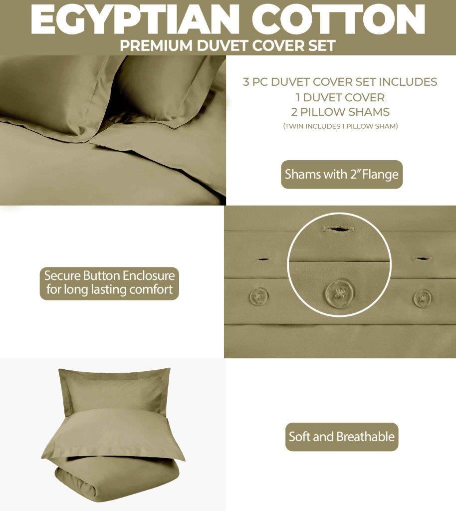 Egyptian Cotton 400 Thread Count Solid Luxury Duvet Cover Set - Sage