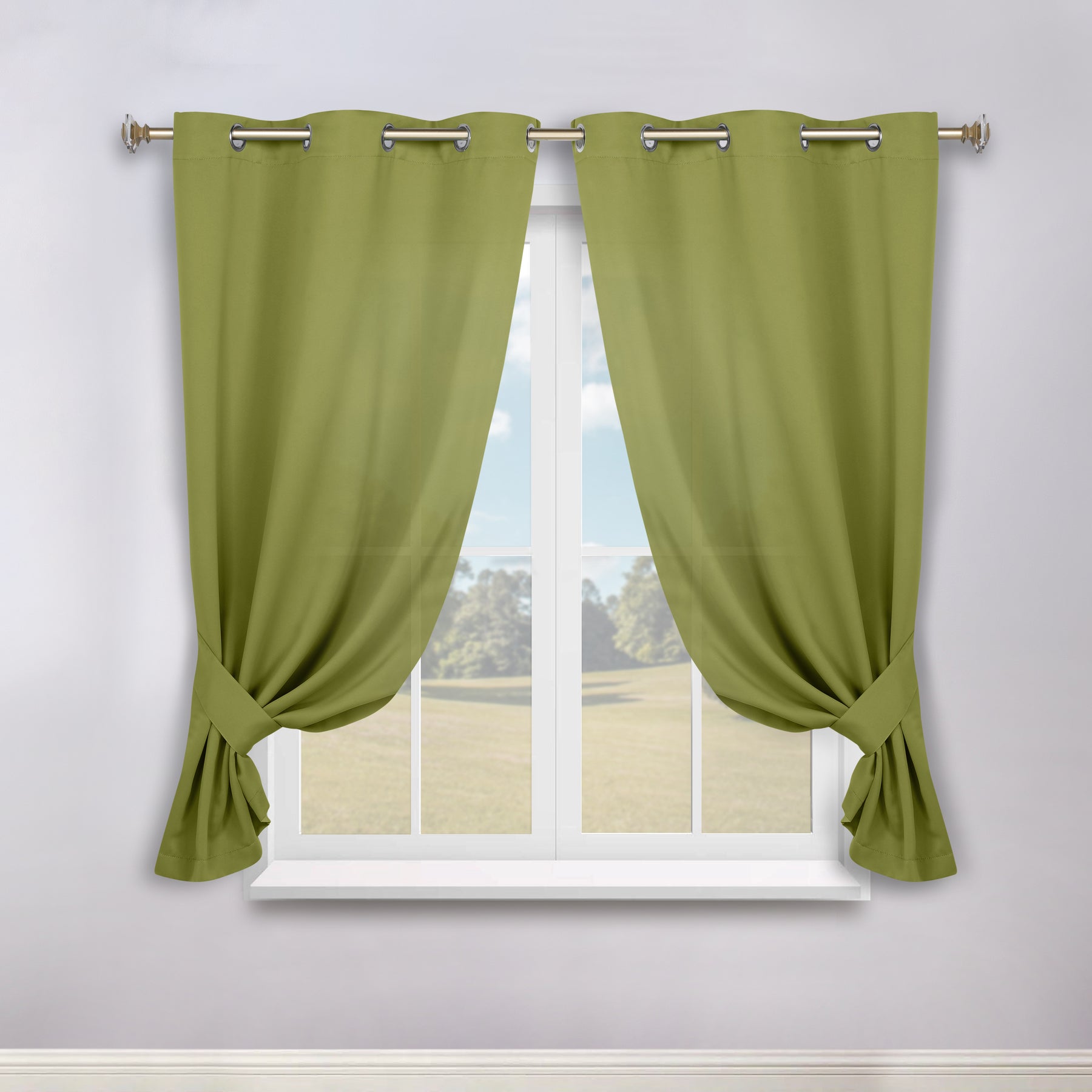 Classic Modern Solid Room Darkening Blackout Curtain Panels, Set of 2 - Sage