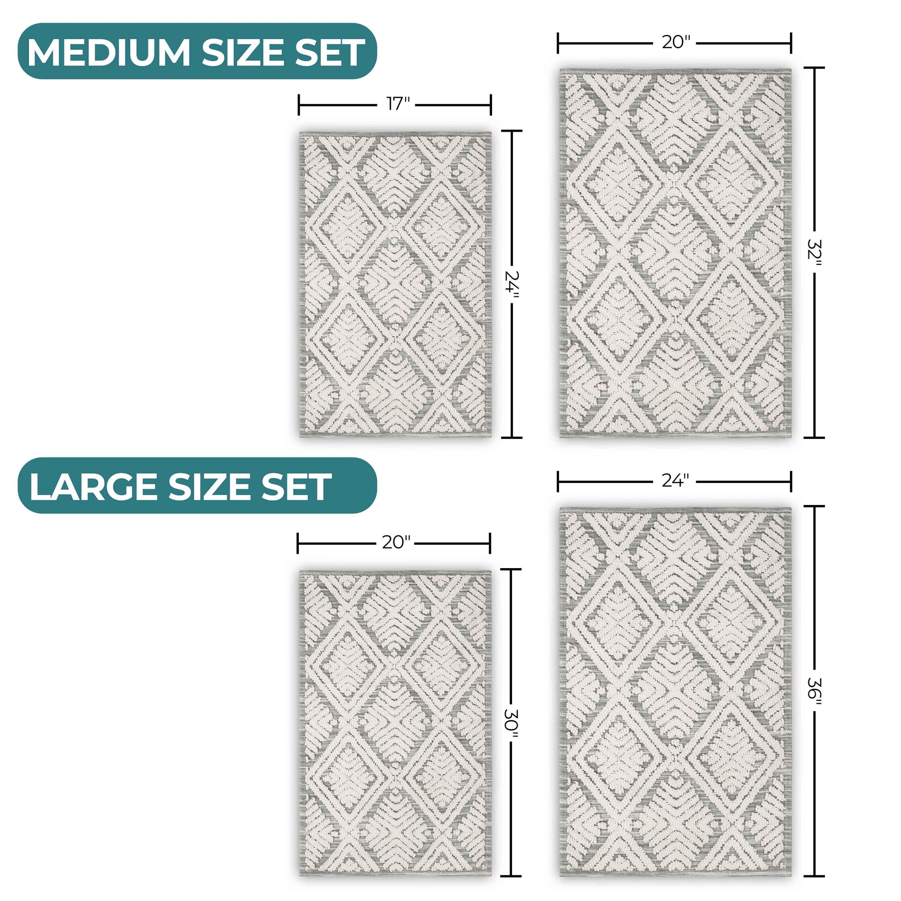 Ceton Diamond Trellis Textured Machine Washable Bath Rugs, Set of 2