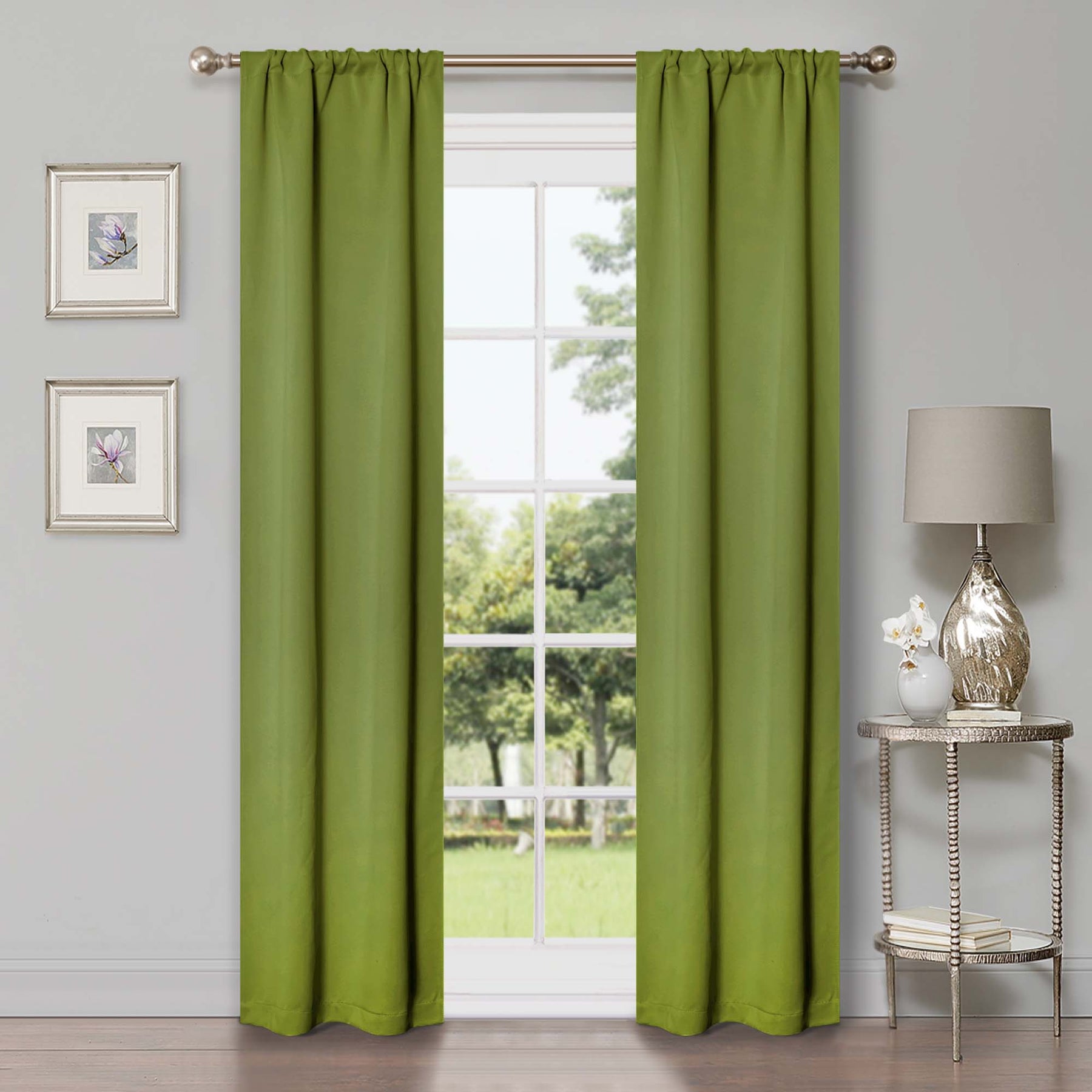 Solid Room Darkening Rod Pocket Blackout Curtain Panels, Set of 2 - Sage