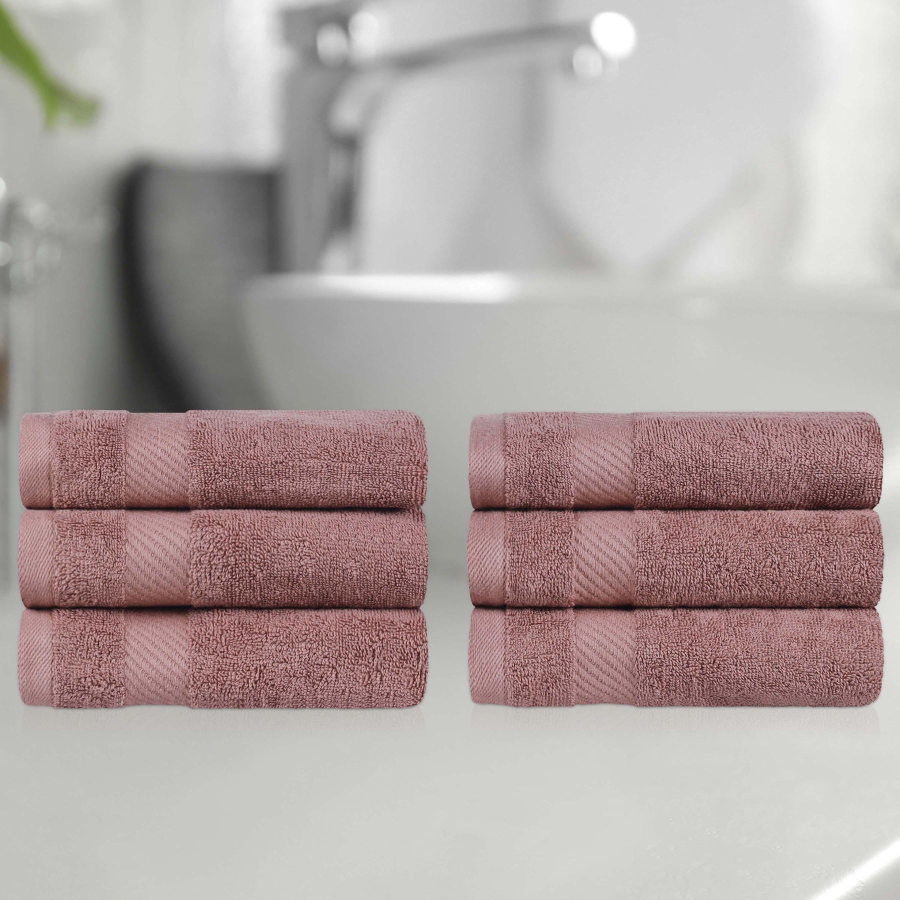 Egyptian Cotton Dobby Border Medium Weight 6 Piece Hand Towel Set - Hand Towel Set by Superior - Superior 