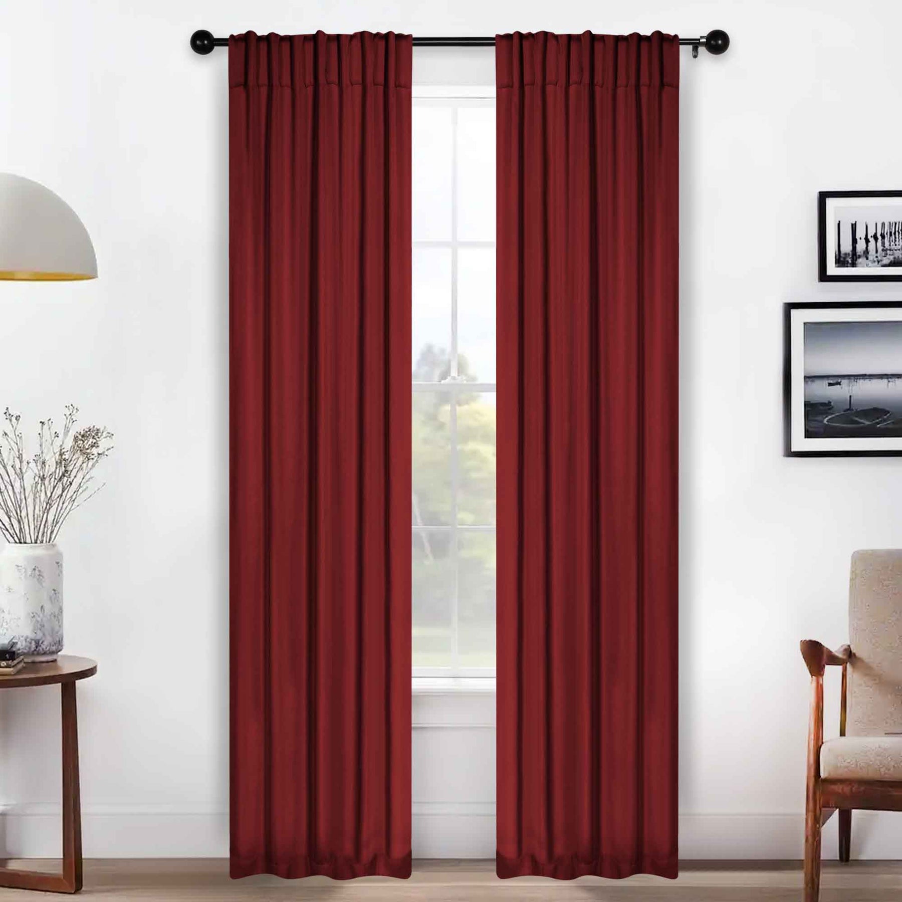 Solid Room Darkening Blackout Curtain Panels, Back Tabs, Set of 2 - Sangria