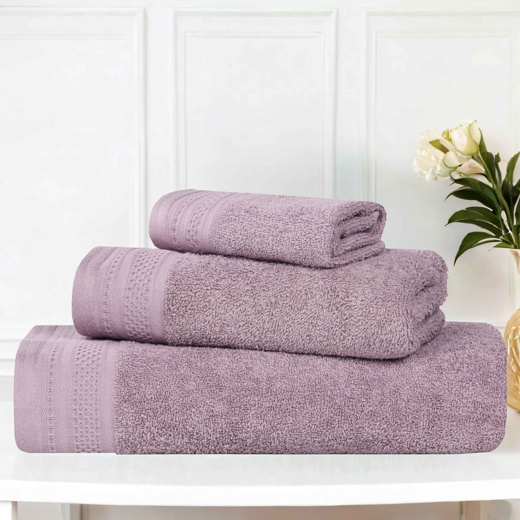 Honeycomb Textured Waffle Border Cotton 3 Piece Towel Set