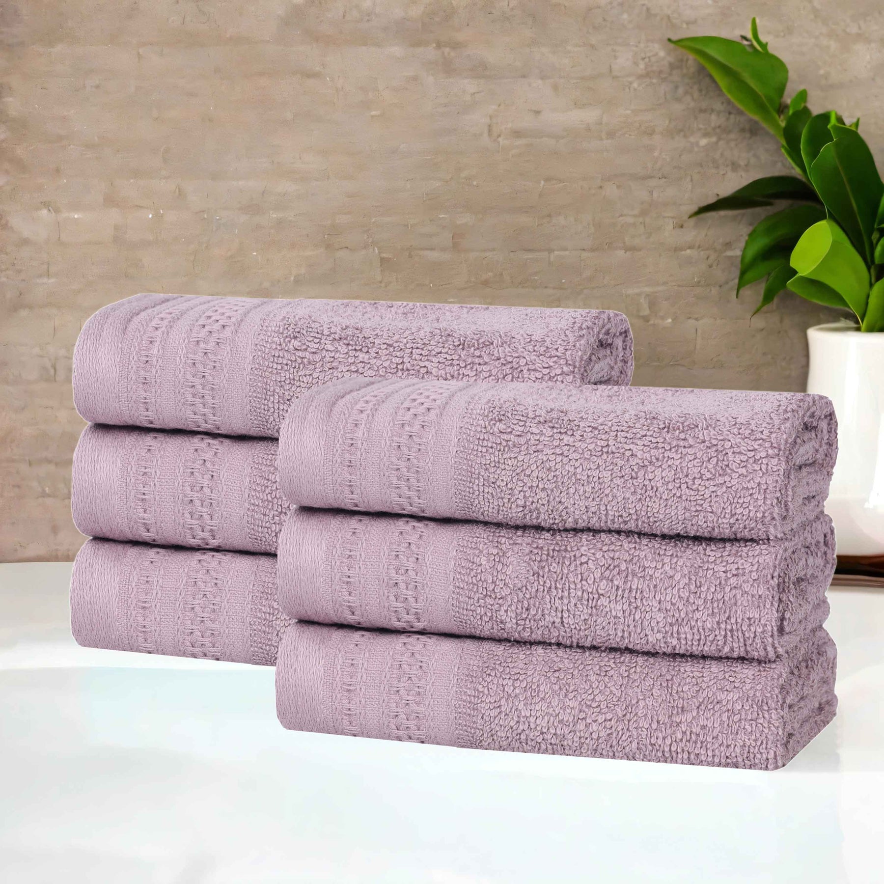 Honeycomb Textured Waffle Border Cotton Face Towels, Set of 6