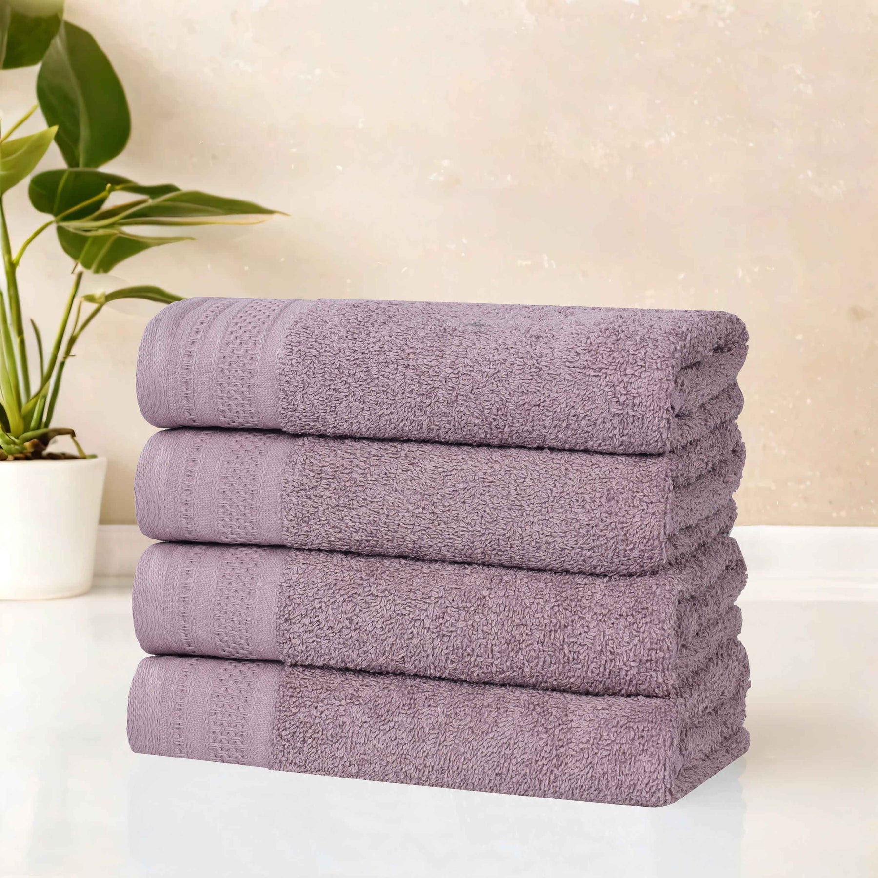 Honeycomb Textured Waffle Border Cotton Hand Towels, Set of 4