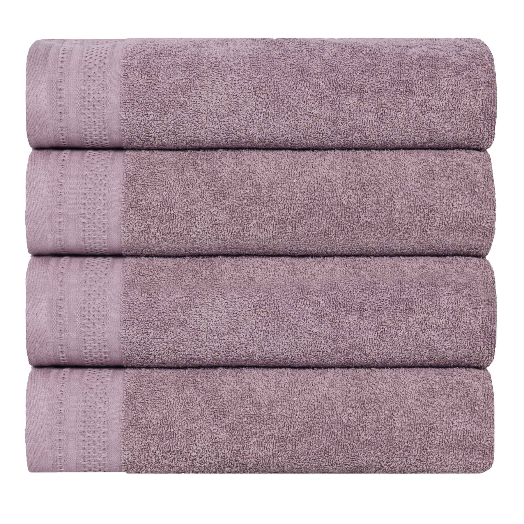 Honeycomb Textured Waffle Border Cotton Bath Towels, Set of 4