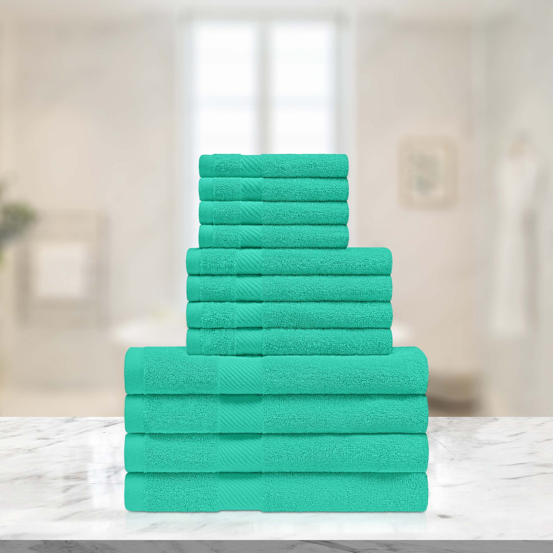 Eco-Friendly Egyptian Cotton Cotton Absorbent 12 Piece Assorted Towel Set - SeaGreen