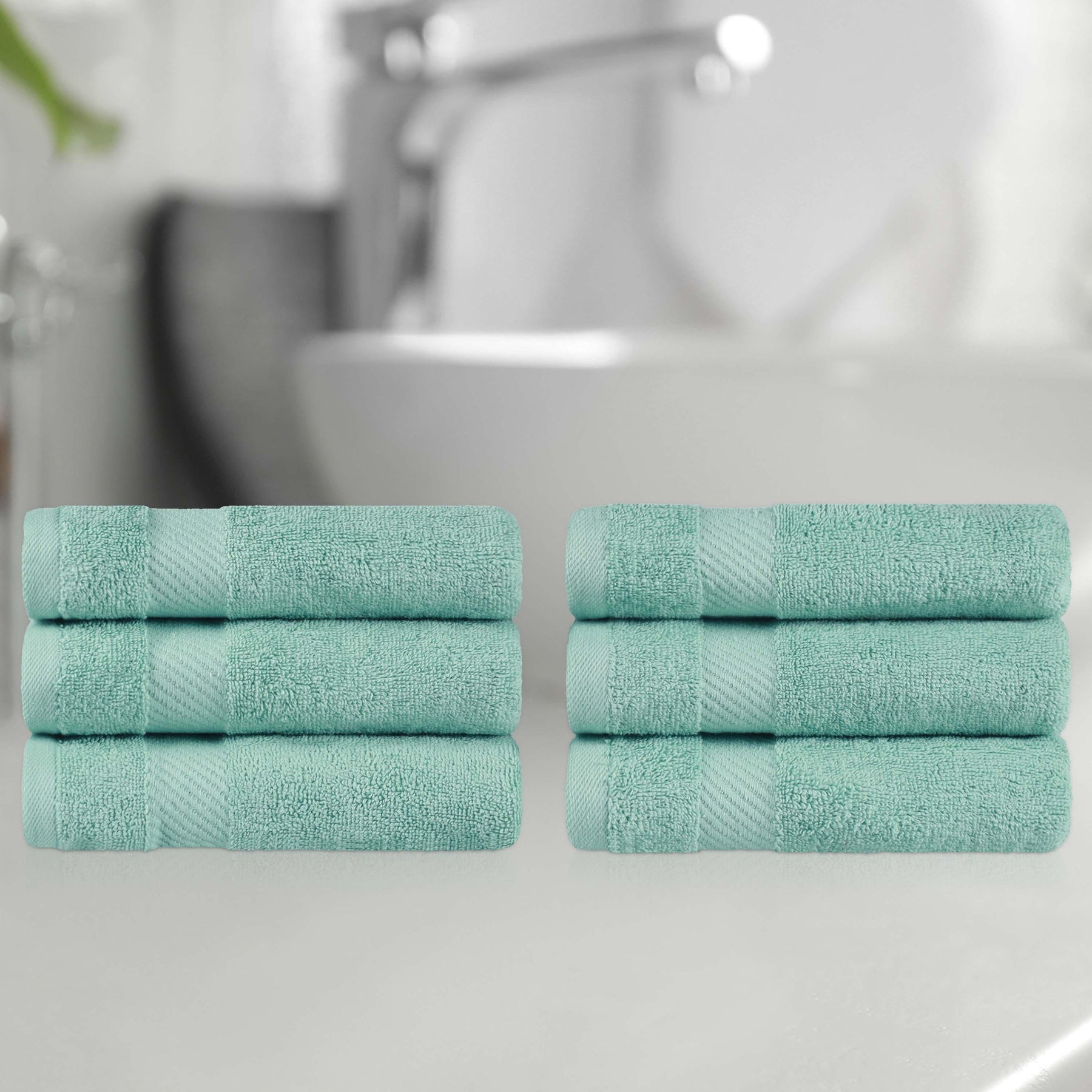 Egyptian Cotton Dobby Border Medium Weight 6 Piece Hand Towel Set - Hand Towel Set by Superior - Superior 