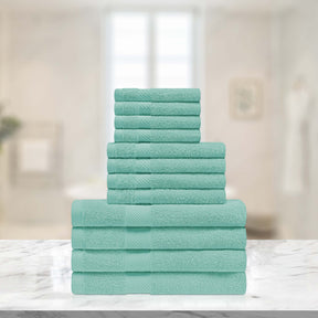 Eco-Friendly Egyptian Cotton Cotton Absorbent 12 Piece Assorted Towel Set - Seafoam